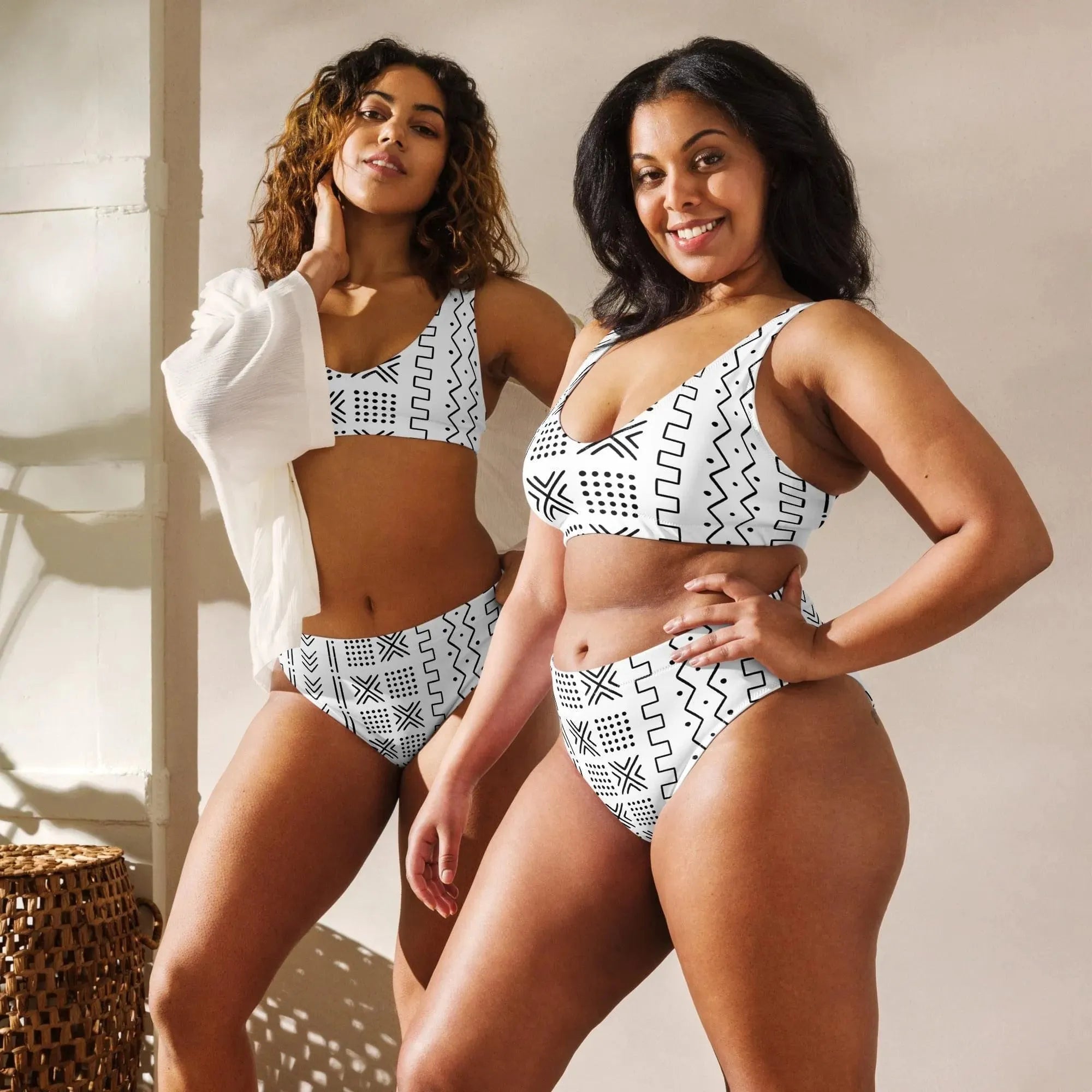 African Mud Cloth Recycled high-waisted bikini - The Global Wanderer
