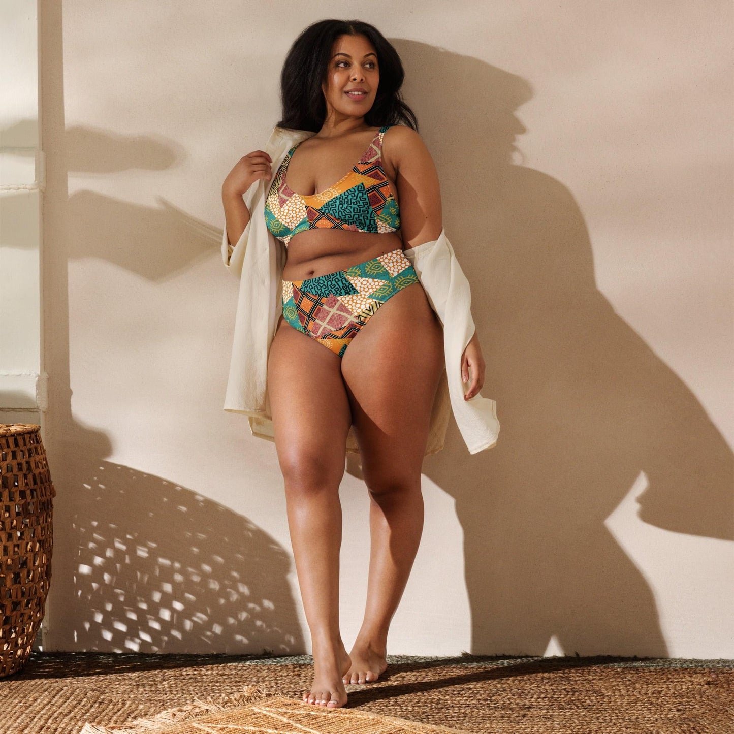 African Patchwork Recycled High-Waisted Bikini - The Global Wanderer