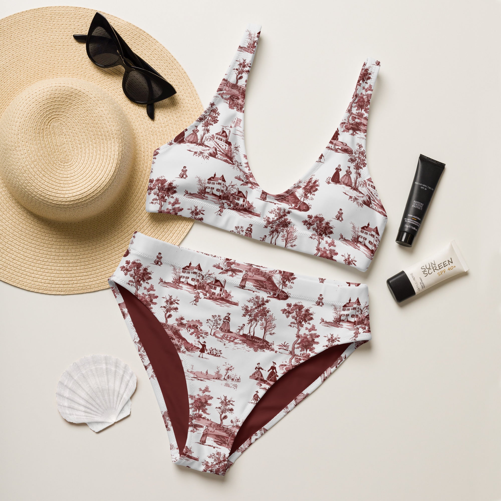 Toile de Rouen Recycled High-Waisted Bikini - The Global Wanderer