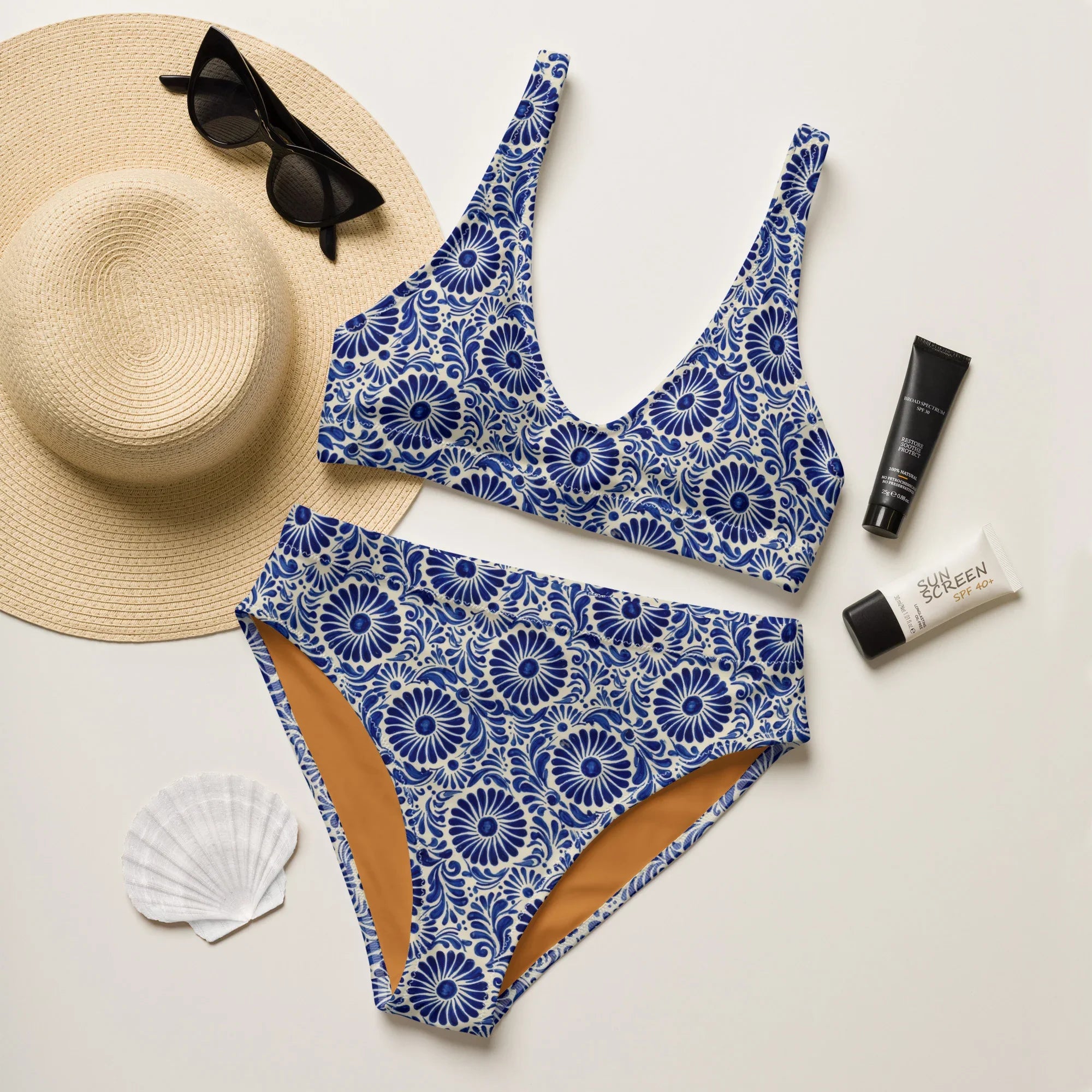 Atlixco Talavera Tile Recycled High-Waisted Bikini - The Global Wanderer