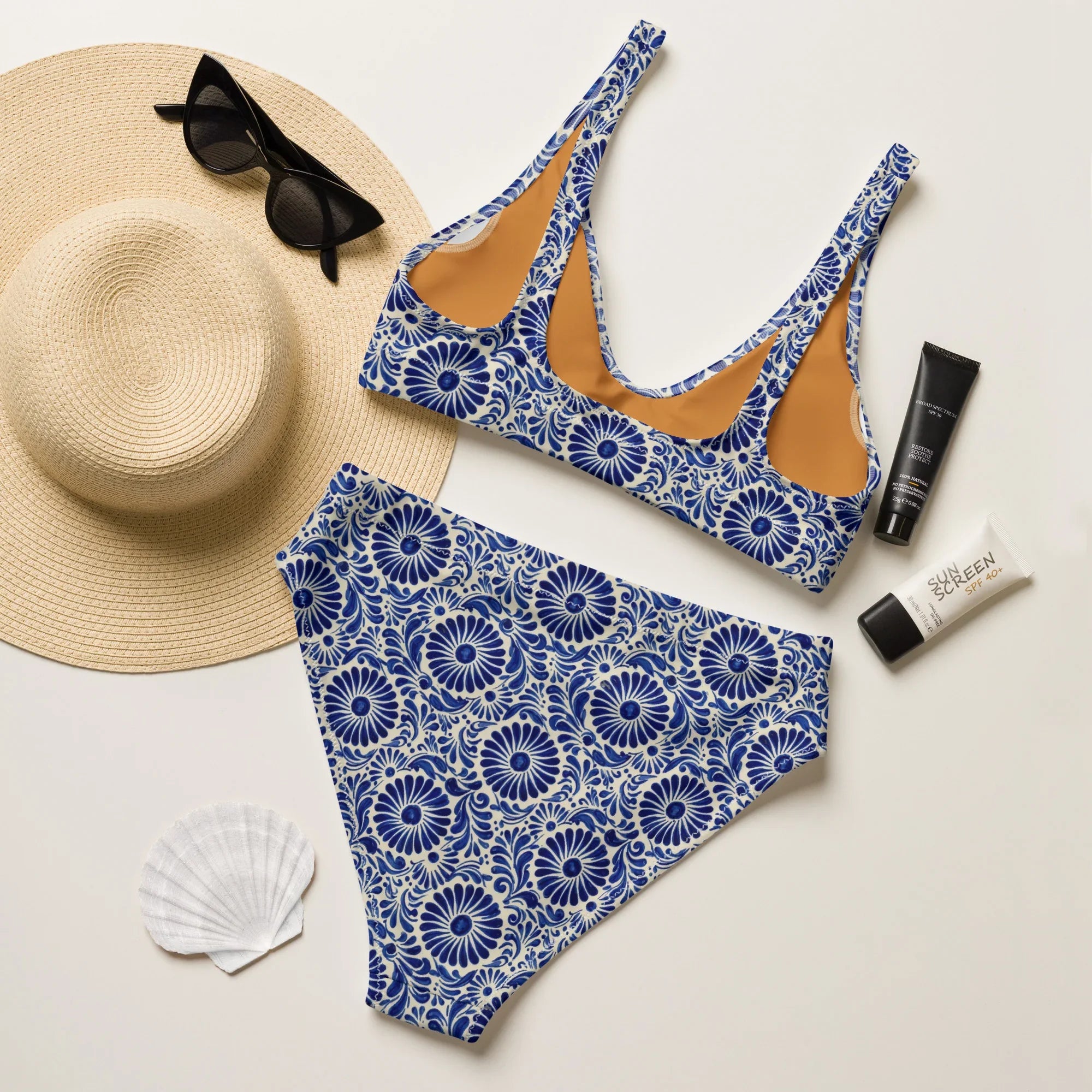Atlixco Talavera Tile Recycled High-Waisted Bikini - The Global Wanderer