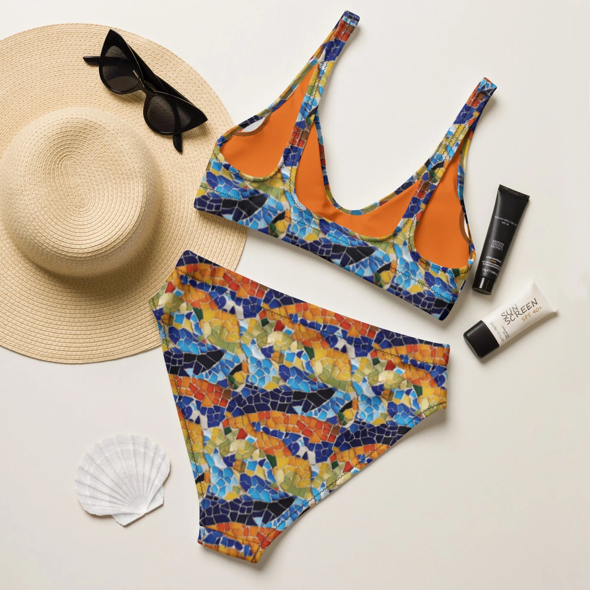 Barcelona Colors Mosaic Recycled High-Waisted Bikini - The Global Wanderer