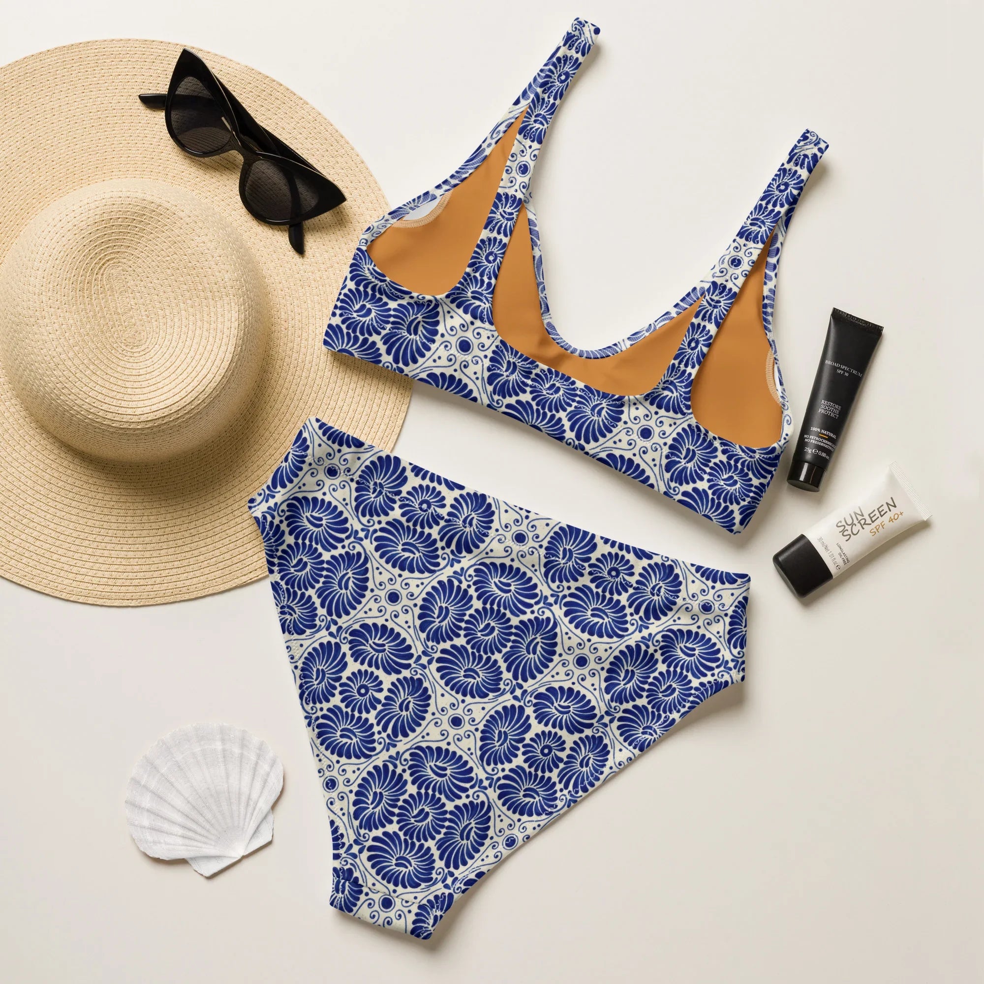 Cholula Talavera Tile Recycled High-Waisted Bikini - The Global Wanderer