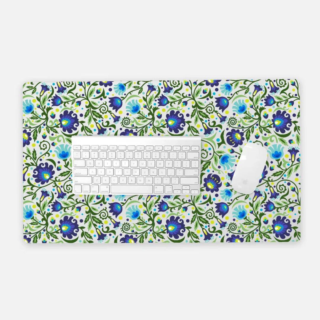 Gdańsk Blues Wycinanki Desk Mat over white - The Global Wanderer
