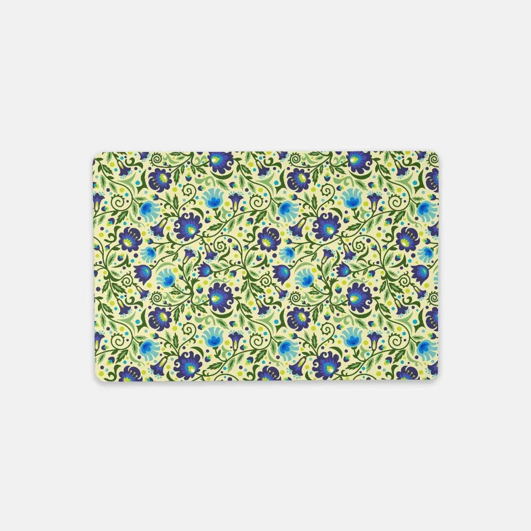 Gdańsk Blues Wycinanki Desk Mat over yellow - The Global Wanderer