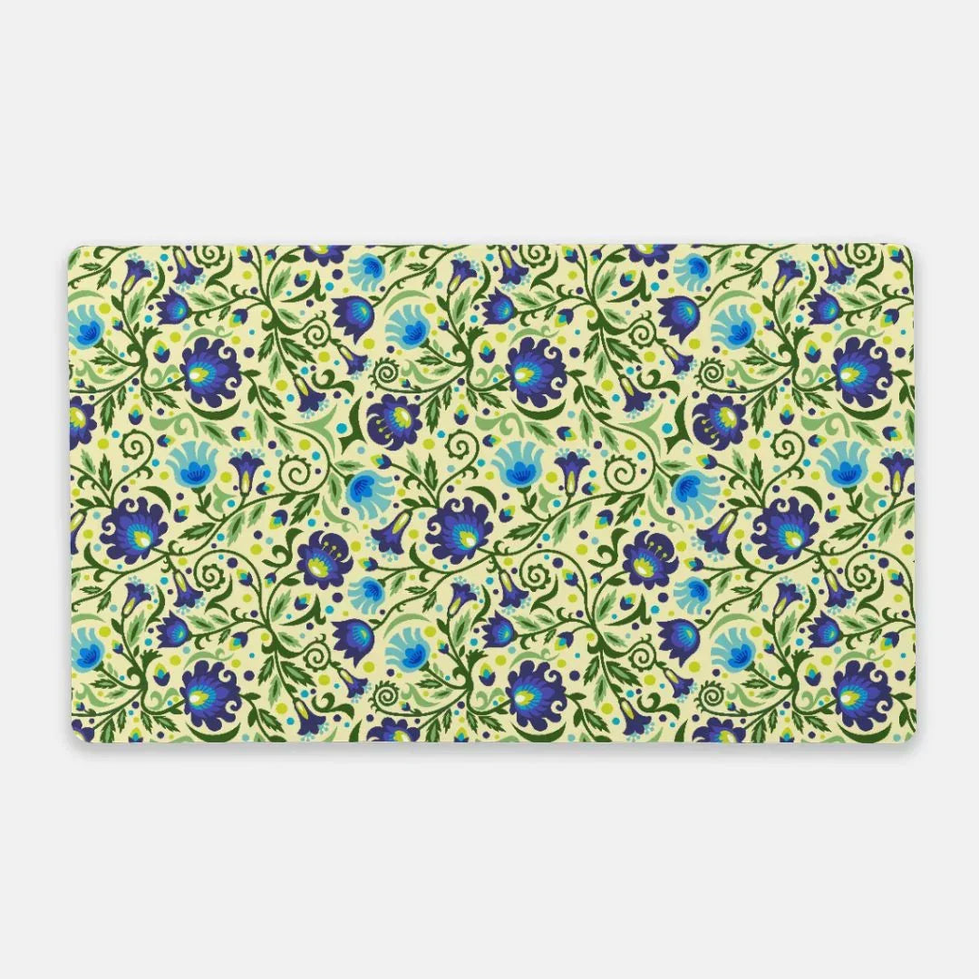 Gdańsk Blues Wycinanki Desk Mat over yellow - The Global Wanderer