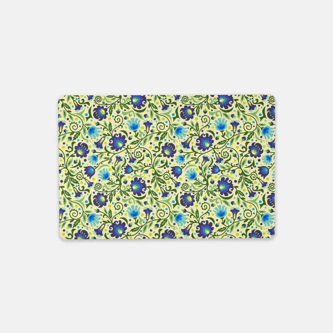 Gdańsk Blues Wycinanki Desk Mat over yellow - The Global Wanderer