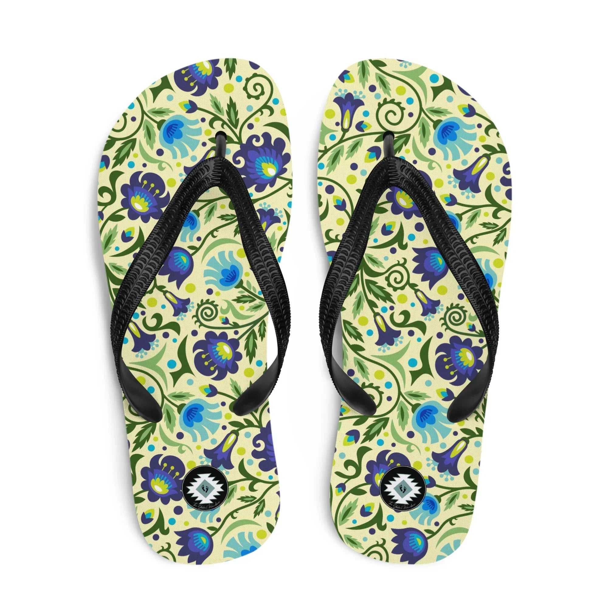 Gdańsk Blues Wycinanki Flip Flops over yellow - The Global Wanderer