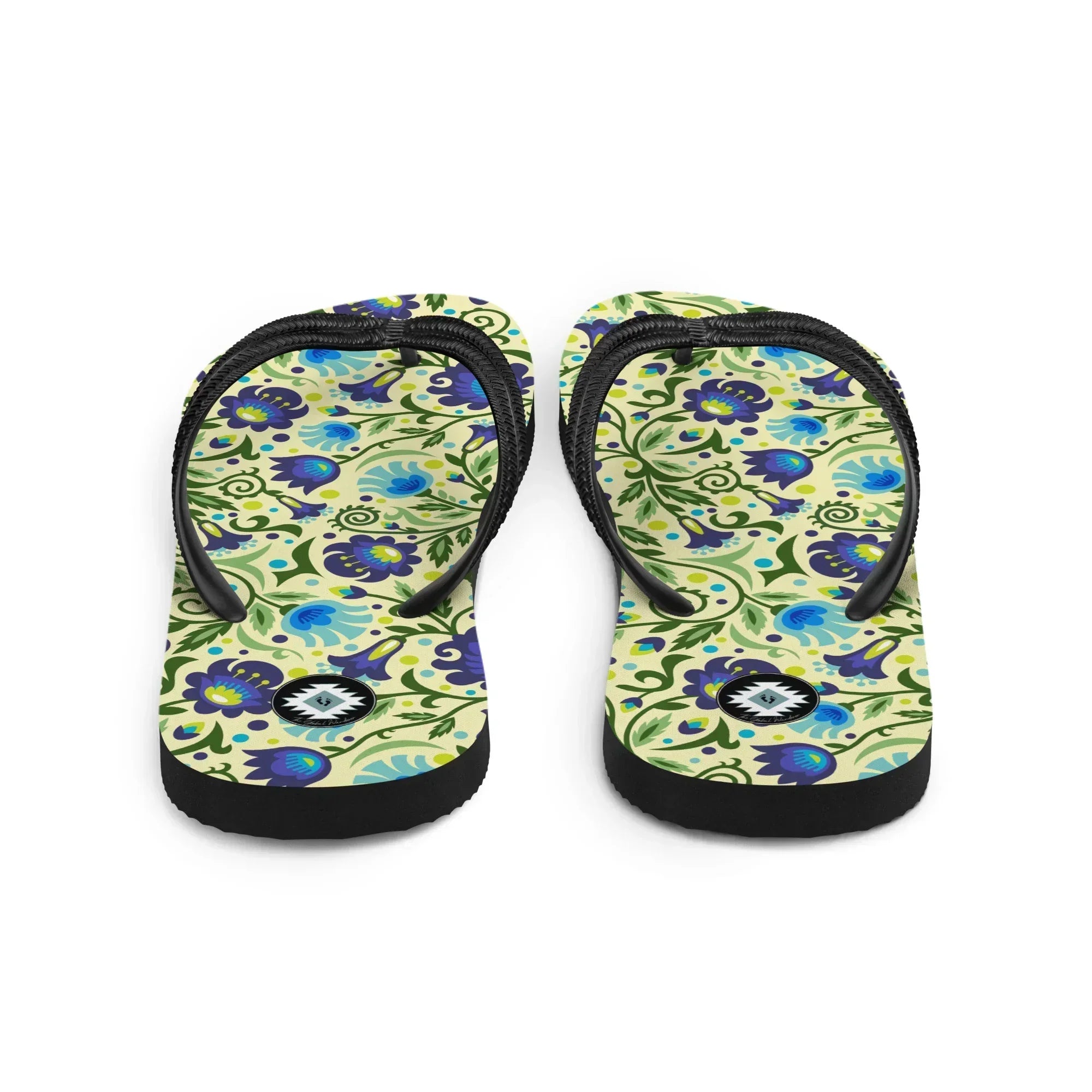 Gdańsk Blues Wycinanki Flip Flops over yellow - The Global Wanderer