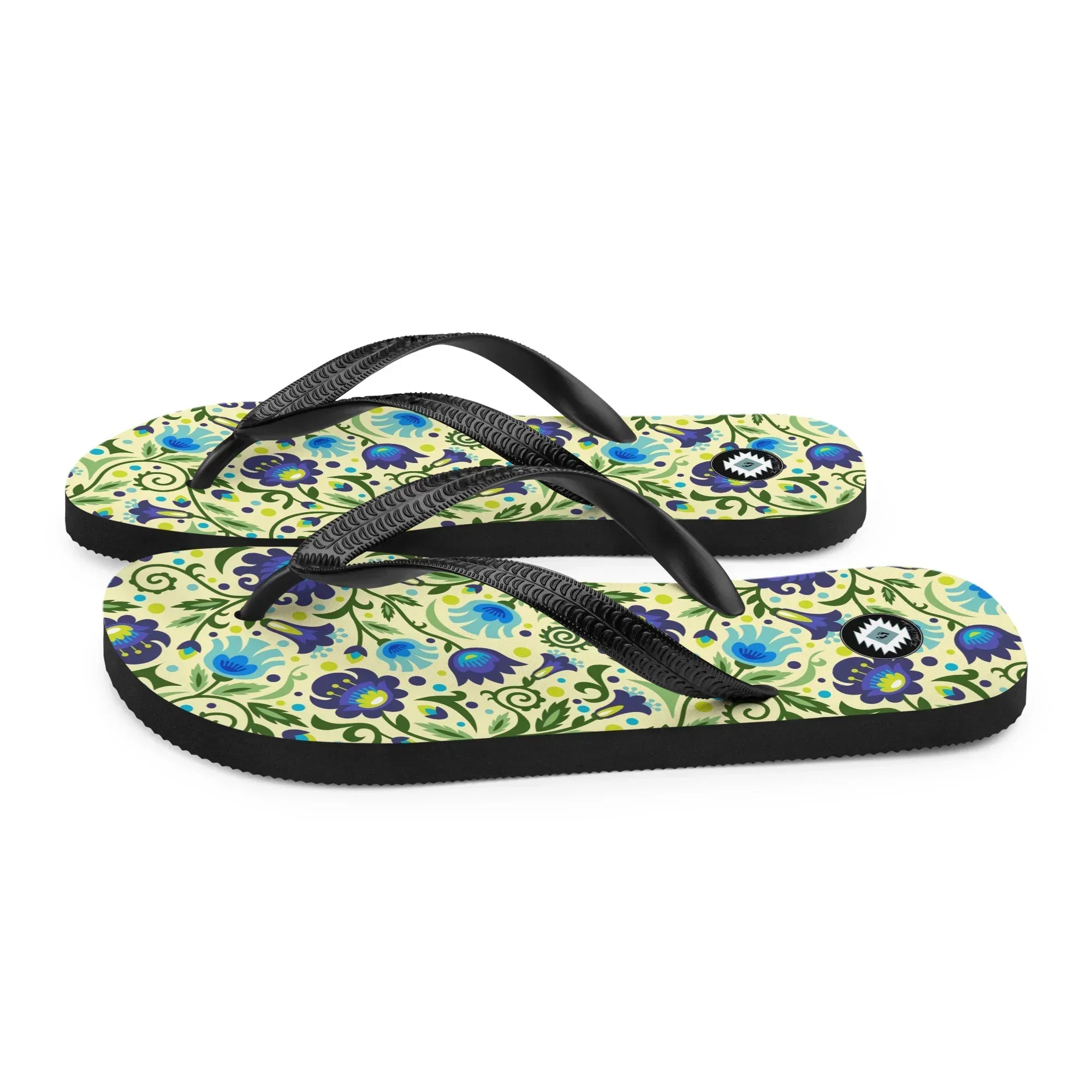 Gdańsk Blues Wycinanki Flip Flops over yellow - The Global Wanderer
