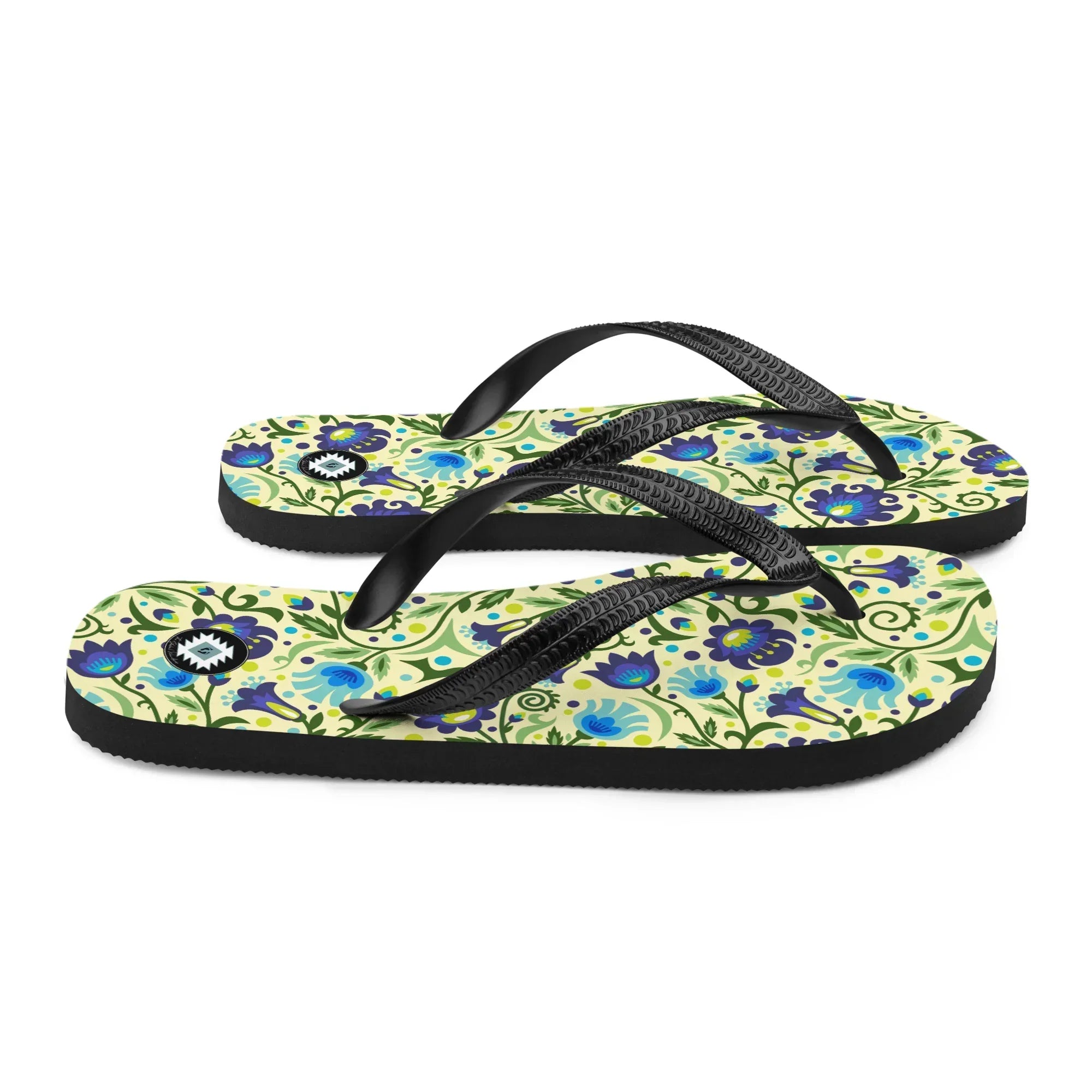 Gdańsk Blues Wycinanki Flip Flops over yellow - The Global Wanderer