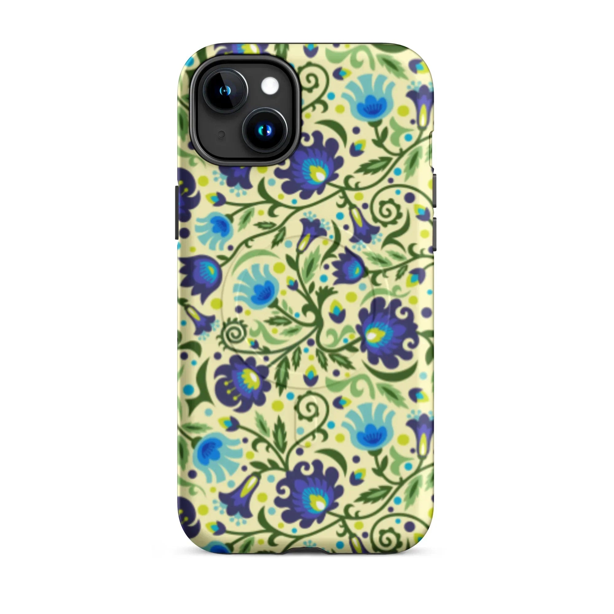 Gdańsk Blues Wycinanki MagSafe iPhone Case over yellow - The Global Wanderer