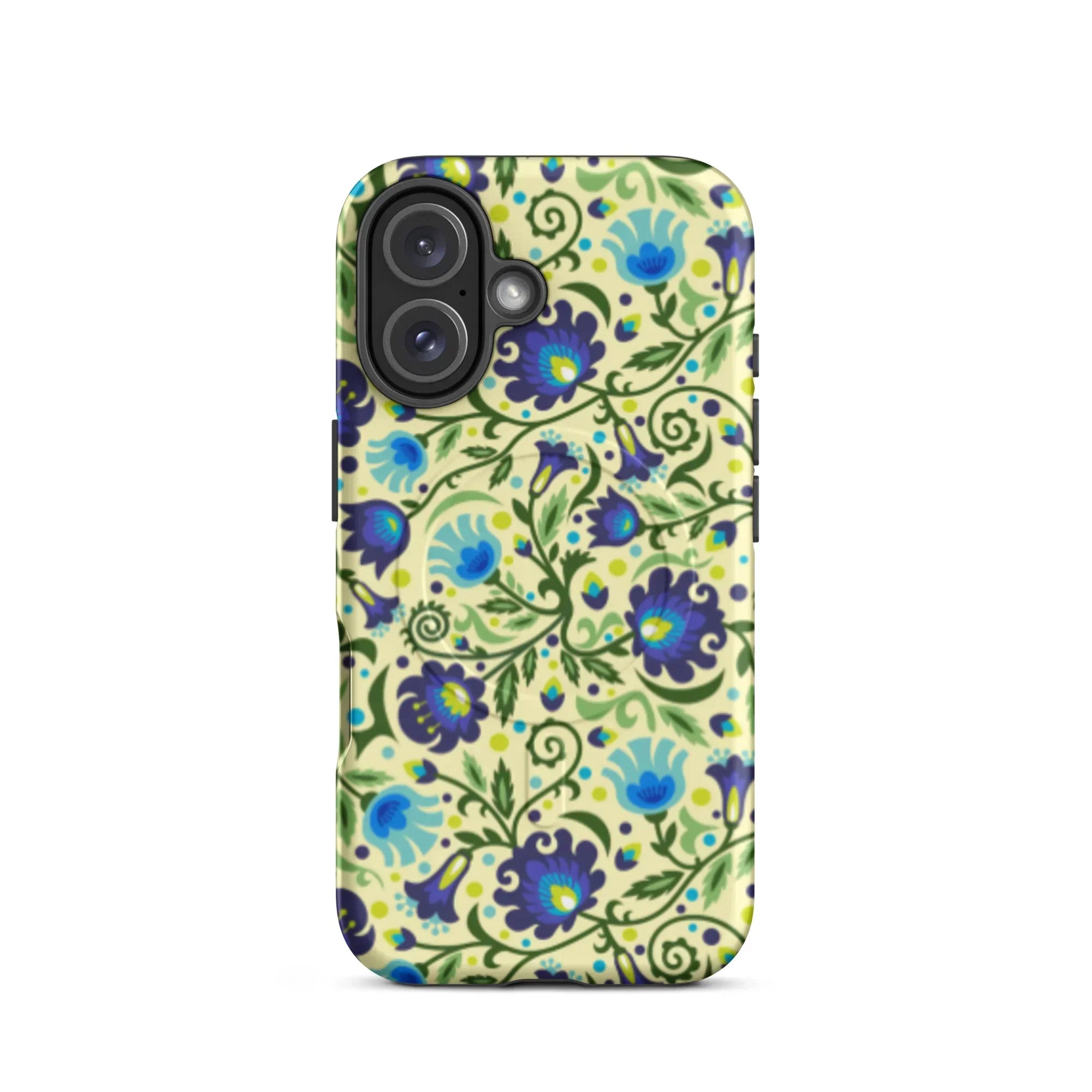 Gdańsk Blues Wycinanki MagSafe iPhone Case over yellow - The Global Wanderer