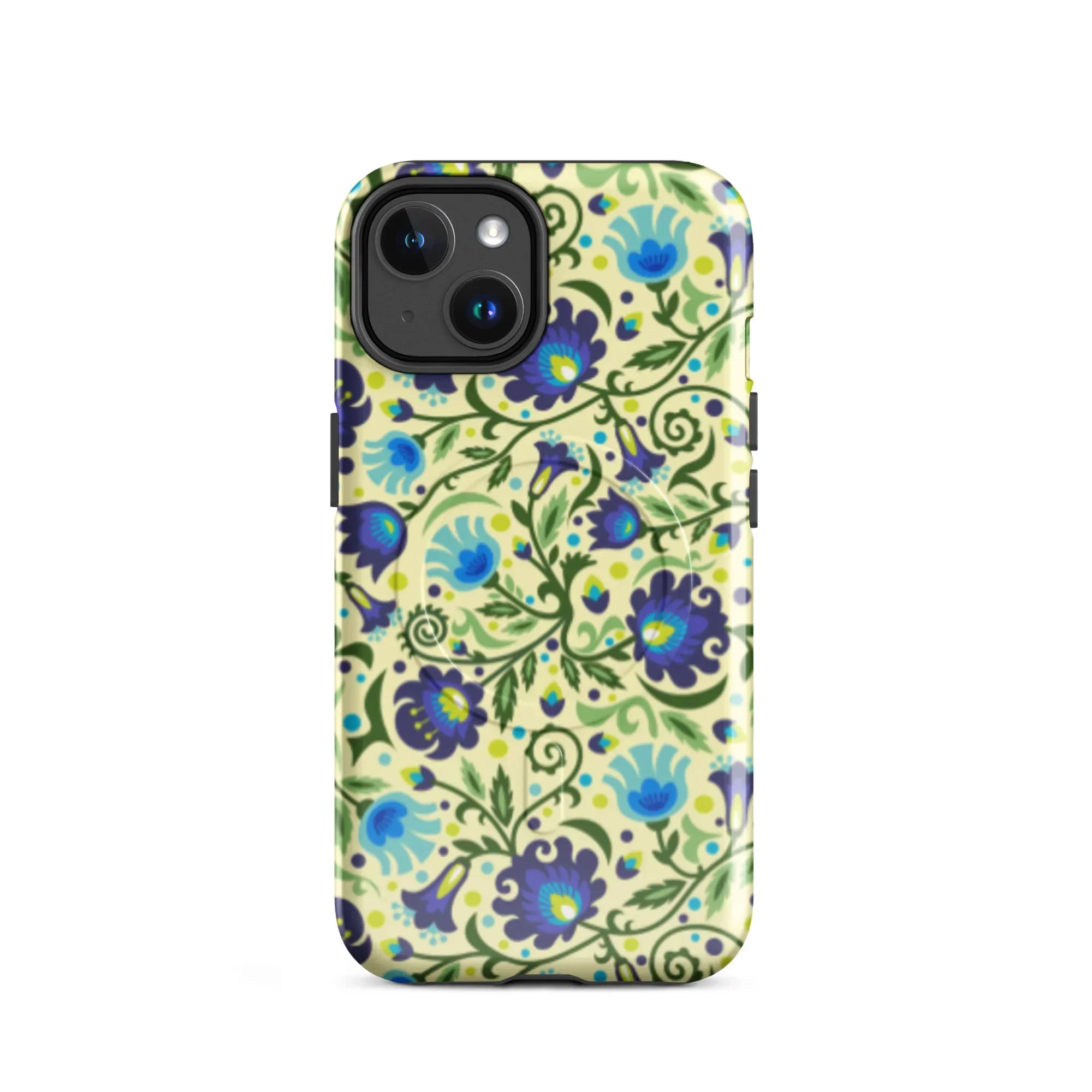 Gdańsk Blues Wycinanki MagSafe iPhone Case over yellow - The Global Wanderer
