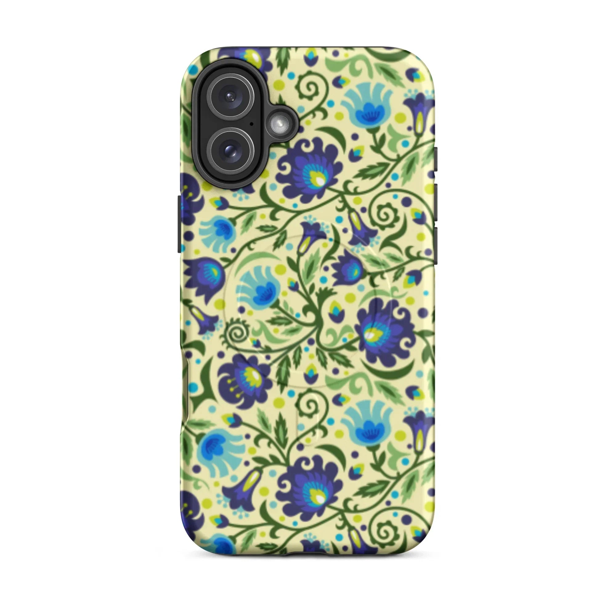 Gdańsk Blues Wycinanki MagSafe iPhone Case over yellow - The Global Wanderer