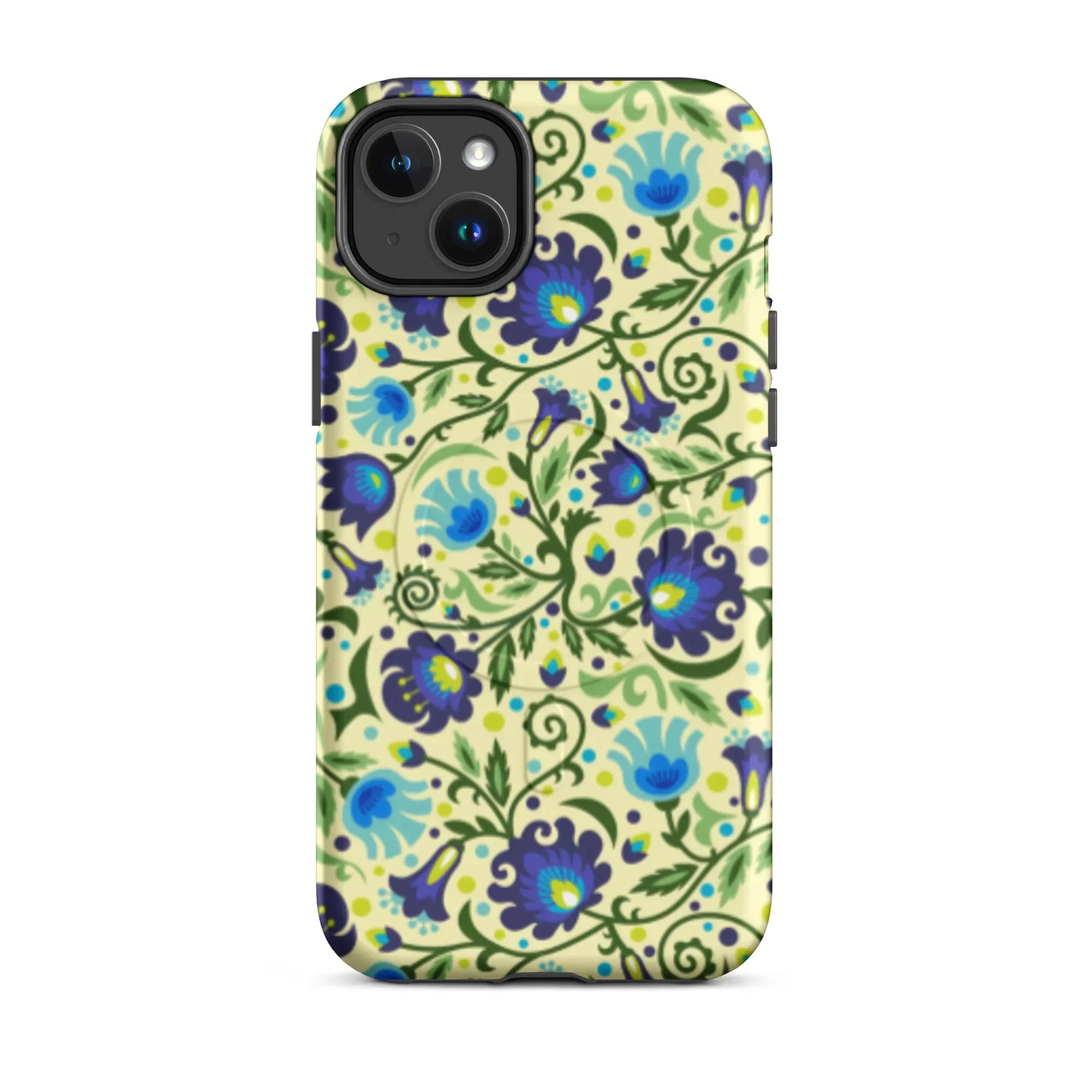 Gdańsk Blues Wycinanki MagSafe iPhone Case over yellow - The Global Wanderer