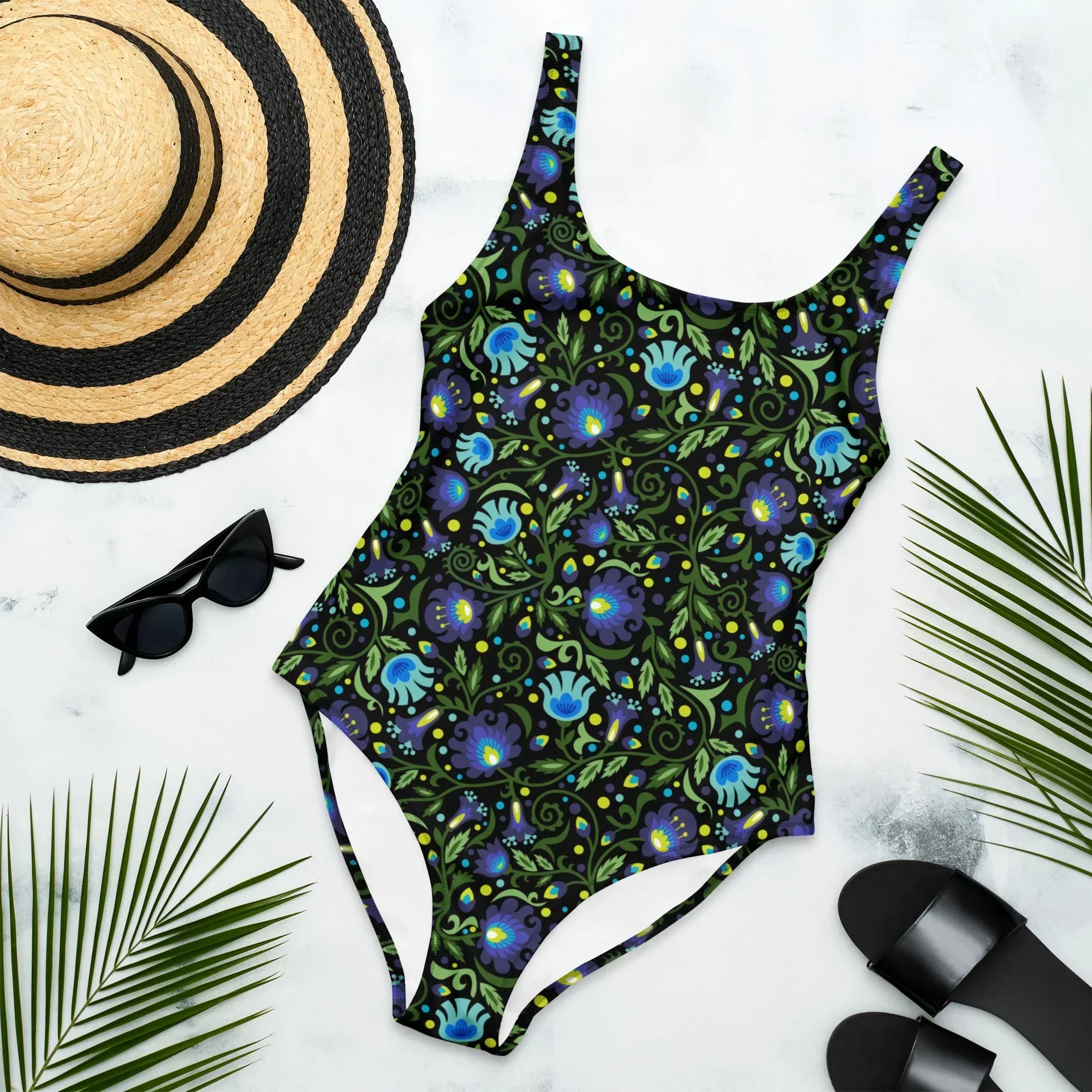 Gdańsk Blues Wycinanki One-Piece Swimsuit over black - The Global Wanderer
