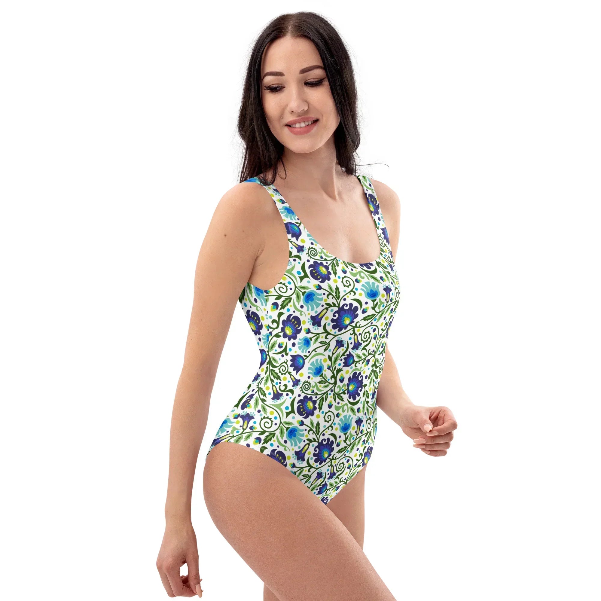 Gdańsk Blues Wycinanki One-Piece Swimsuit over white - The Global Wanderer