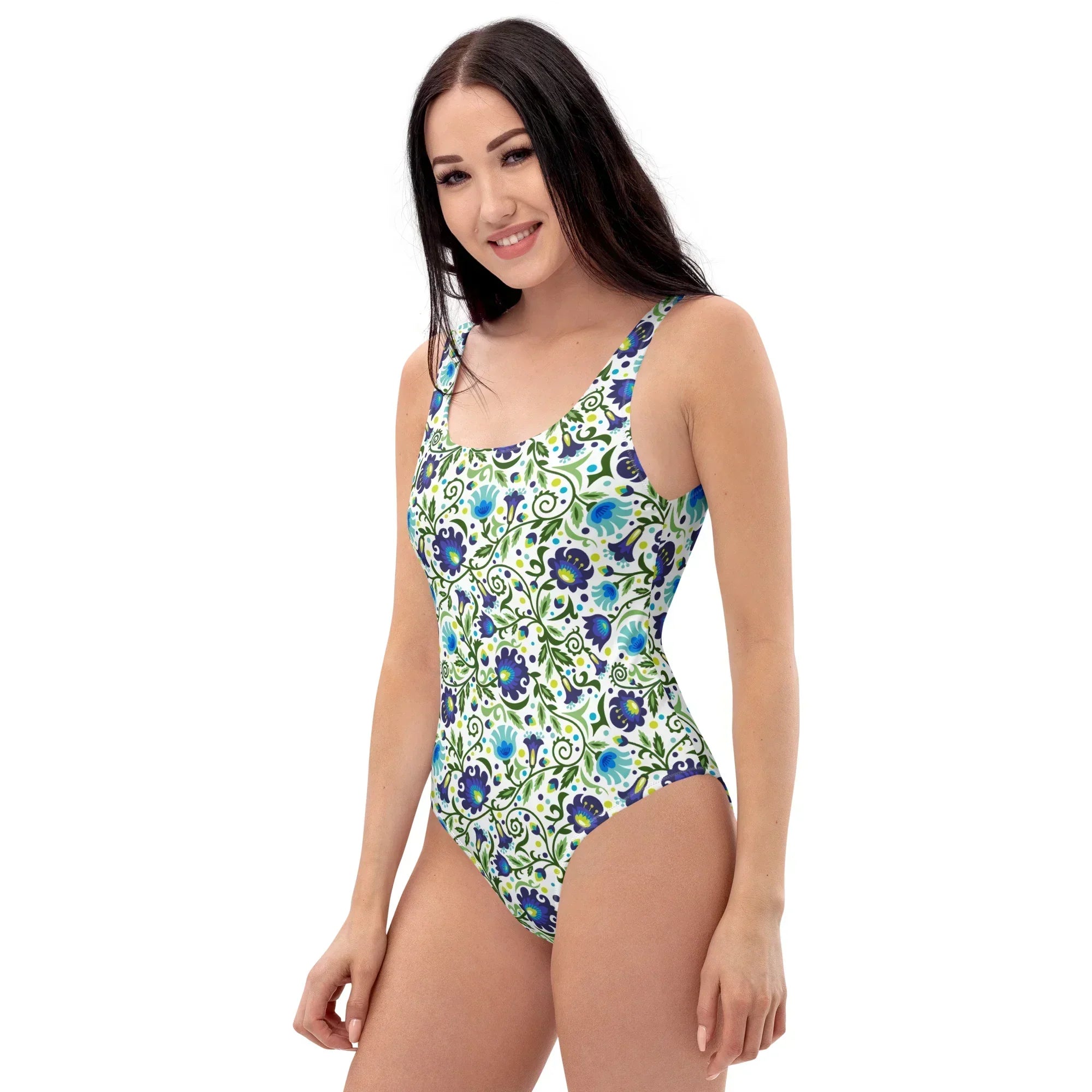 Gdańsk Blues Wycinanki One-Piece Swimsuit over white - The Global Wanderer