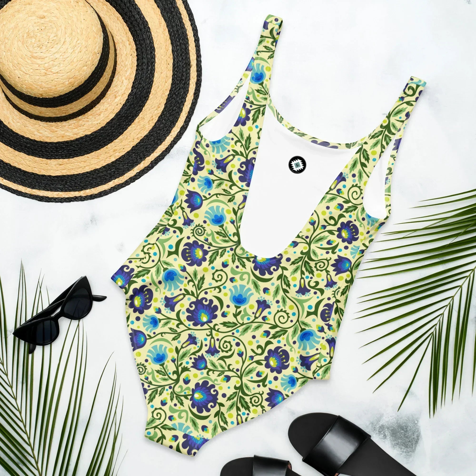 Gdańsk Blues Wycinanki One-Piece Swimsuit over yellow - The Global Wanderer