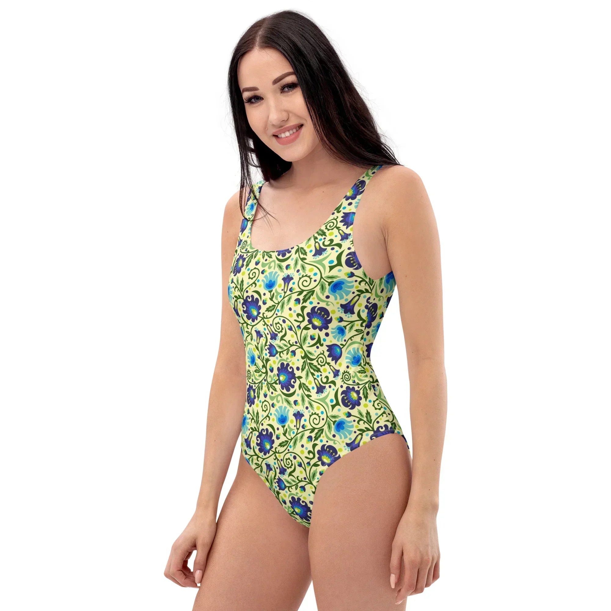 Gdańsk Blues Wycinanki One-Piece Swimsuit over yellow - The Global Wanderer