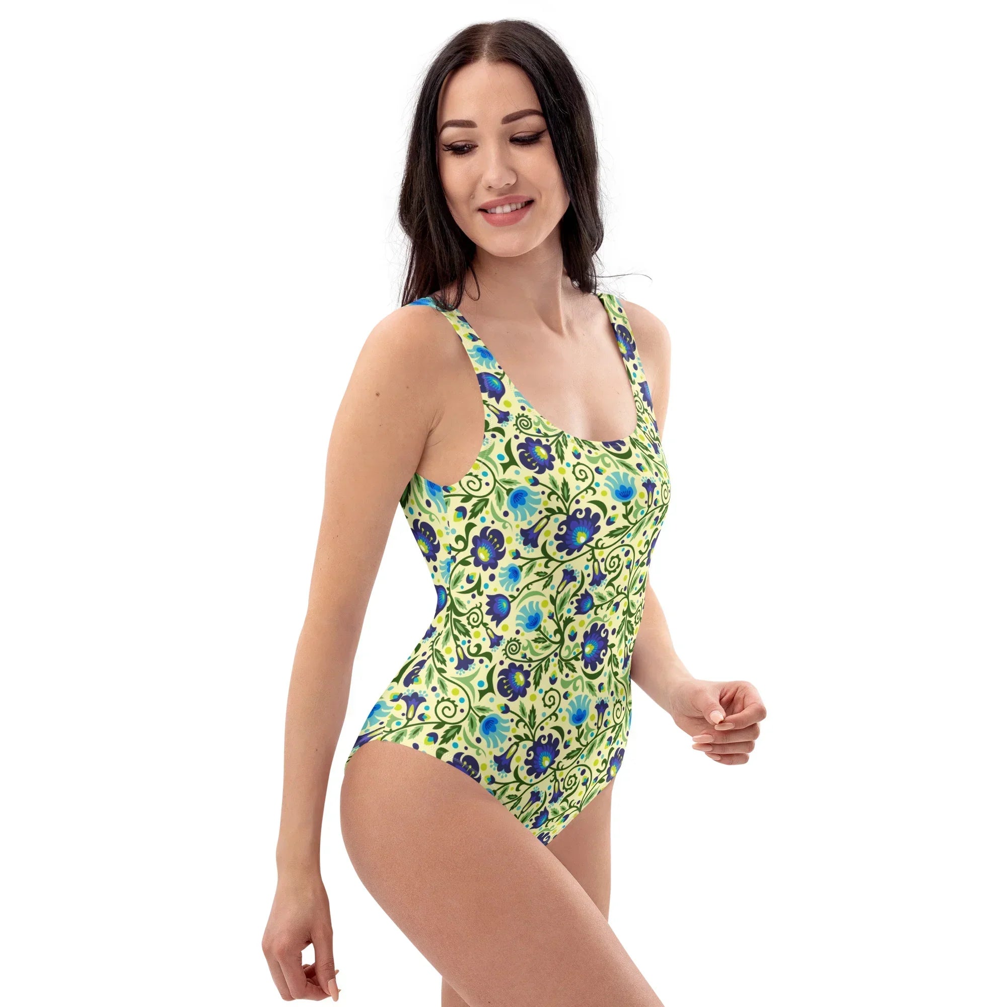 Gdańsk Blues Wycinanki One-Piece Swimsuit over yellow - The Global Wanderer