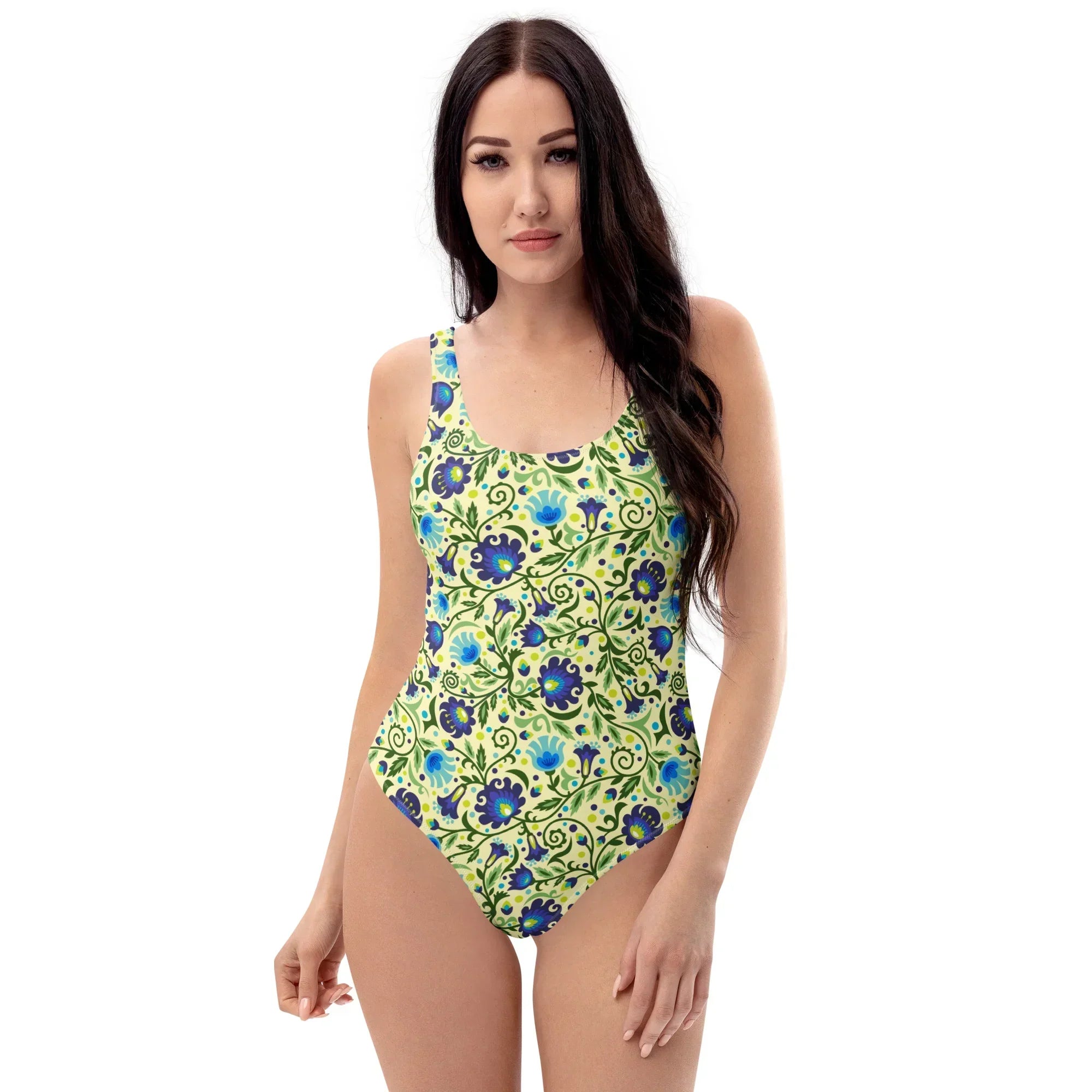 Gdańsk Blues Wycinanki One-Piece Swimsuit over yellow - The Global Wanderer