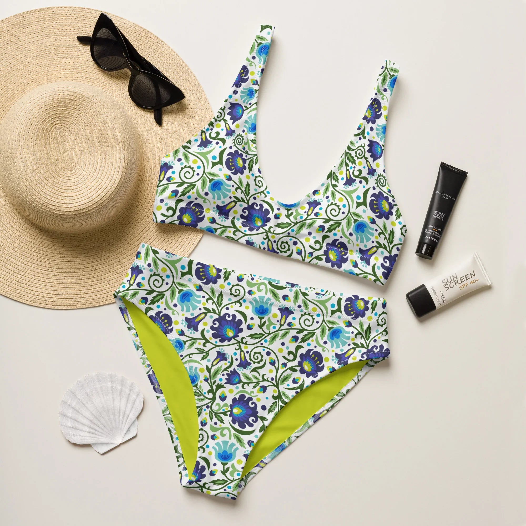 Gdańsk Blues Wycinanki Recycled High-Waisted Bikini over white - The Global Wanderer