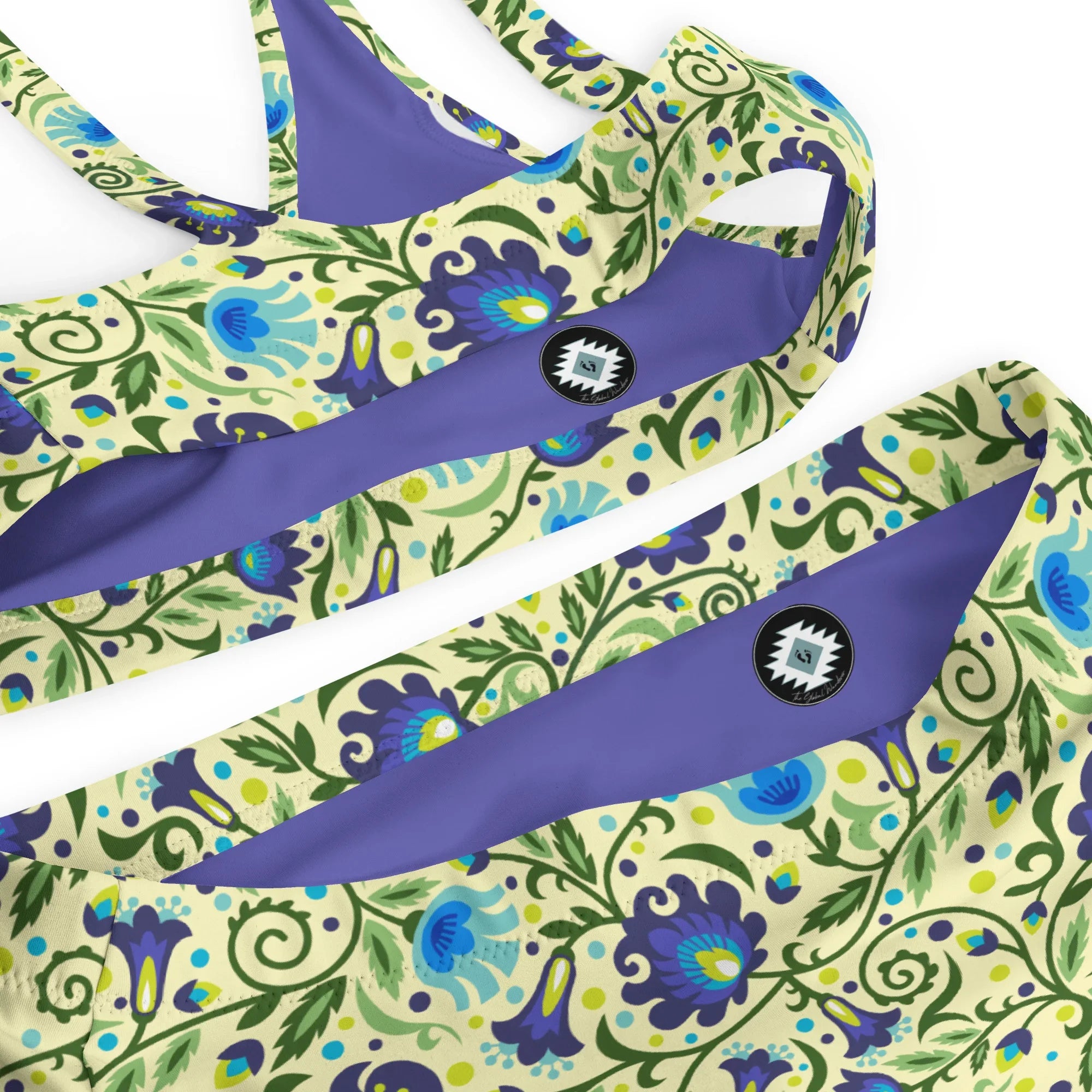 Gdańsk Blues Wycinanki Recycled High-Waisted Bikini over yellow - The Global Wanderer