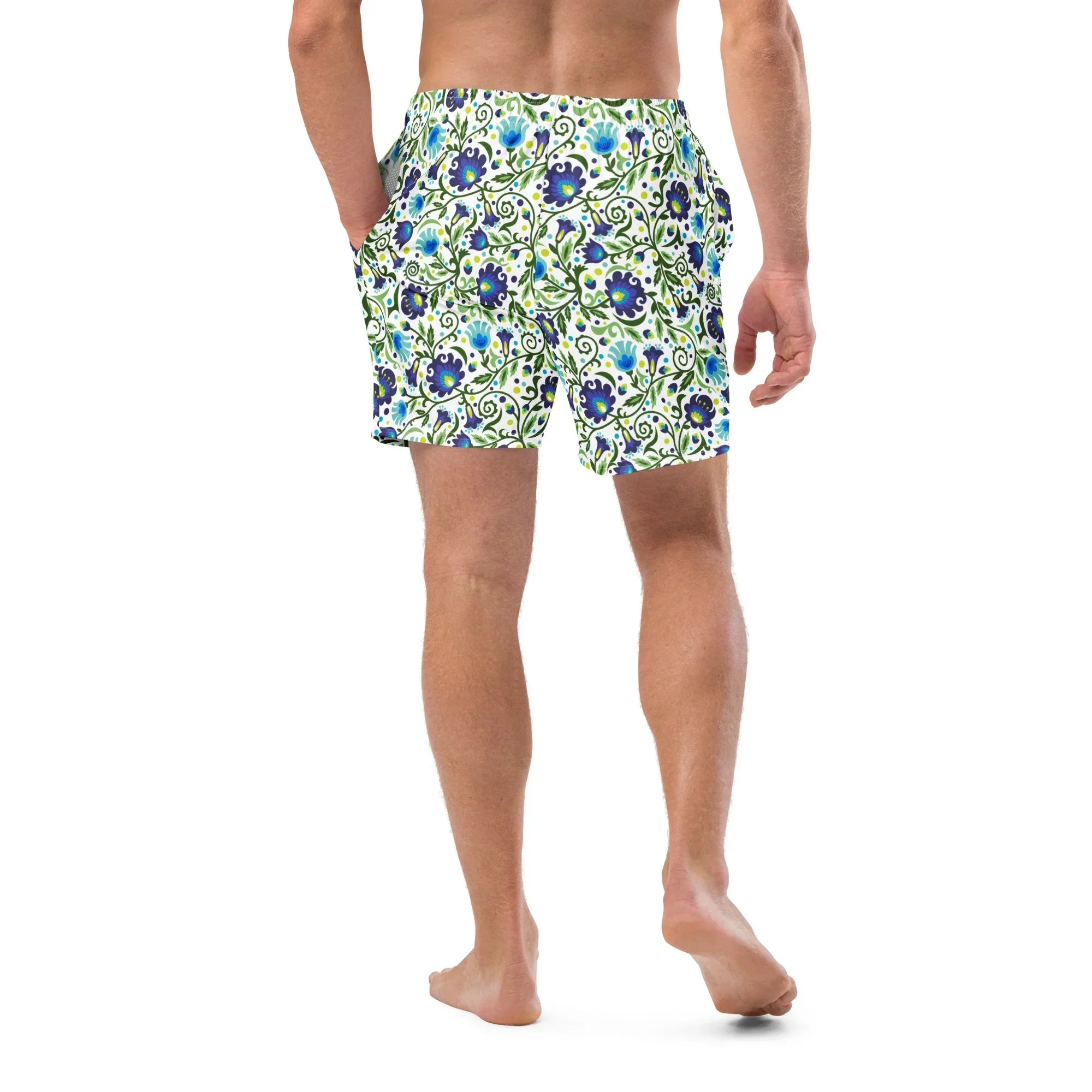 Gdańsk Blues Wycinanki Recycled Swim Trunk over white - The Global Wanderer