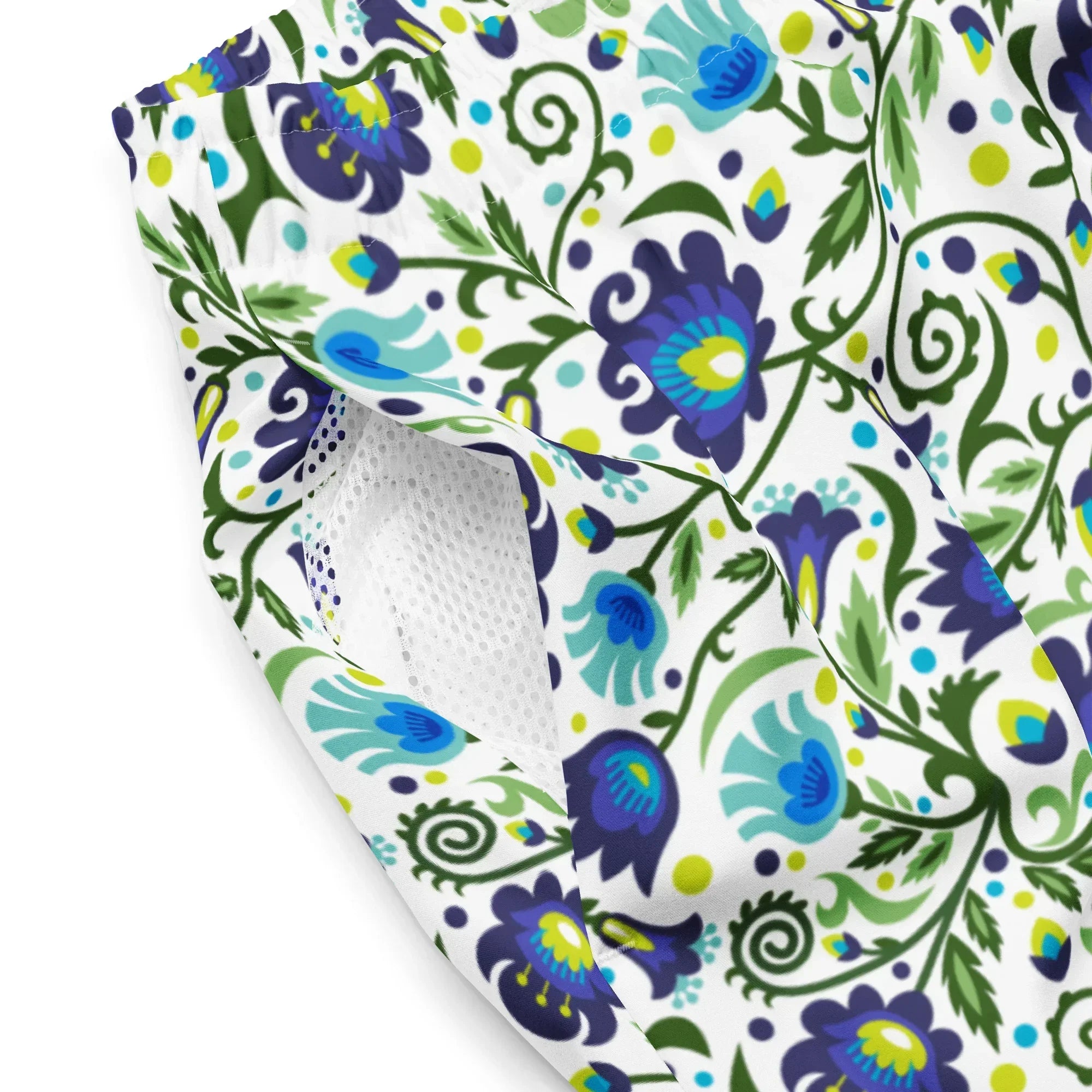 Gdańsk Blues Wycinanki Recycled Swim Trunk over white - The Global Wanderer