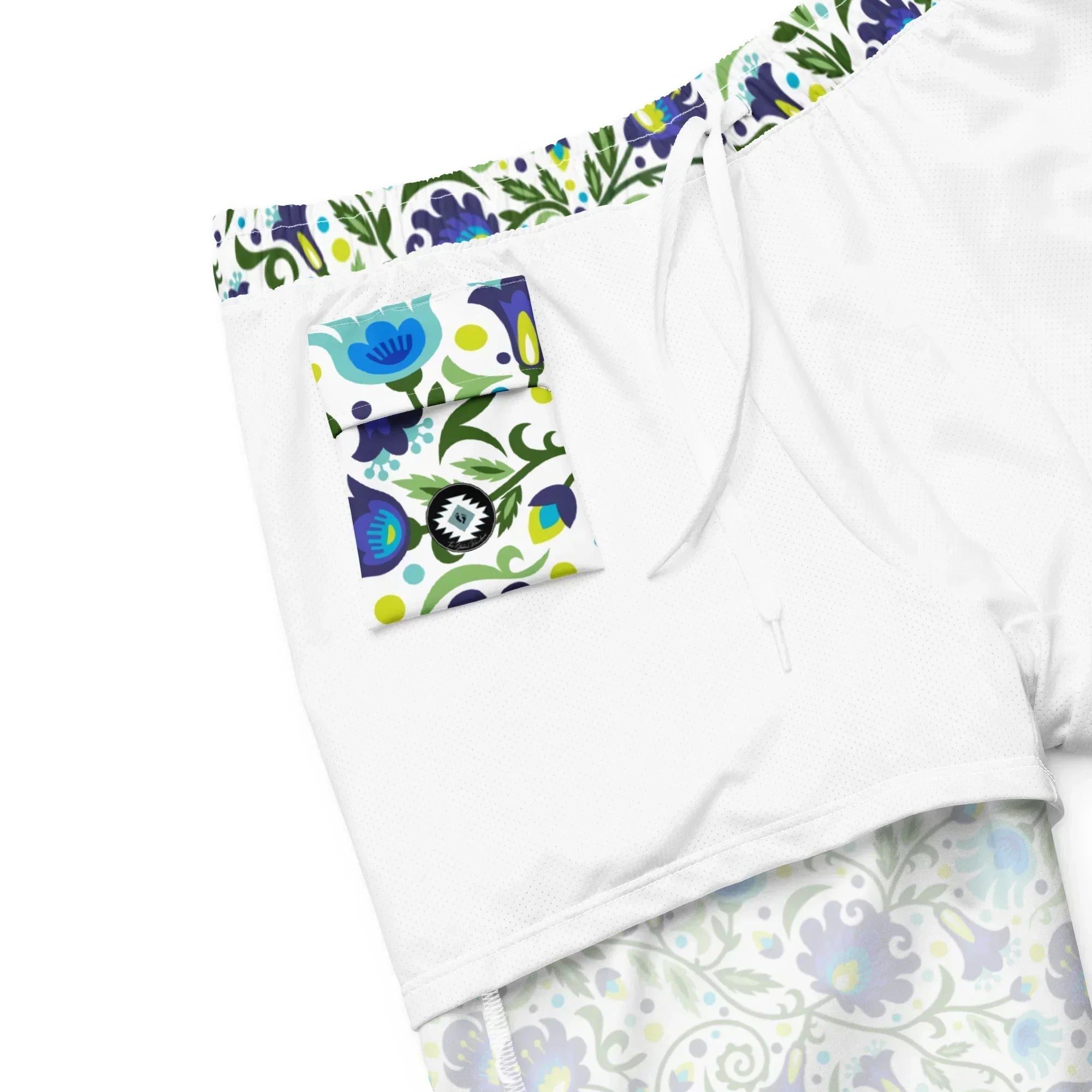 Gdańsk Blues Wycinanki Recycled Swim Trunk over white - The Global Wanderer