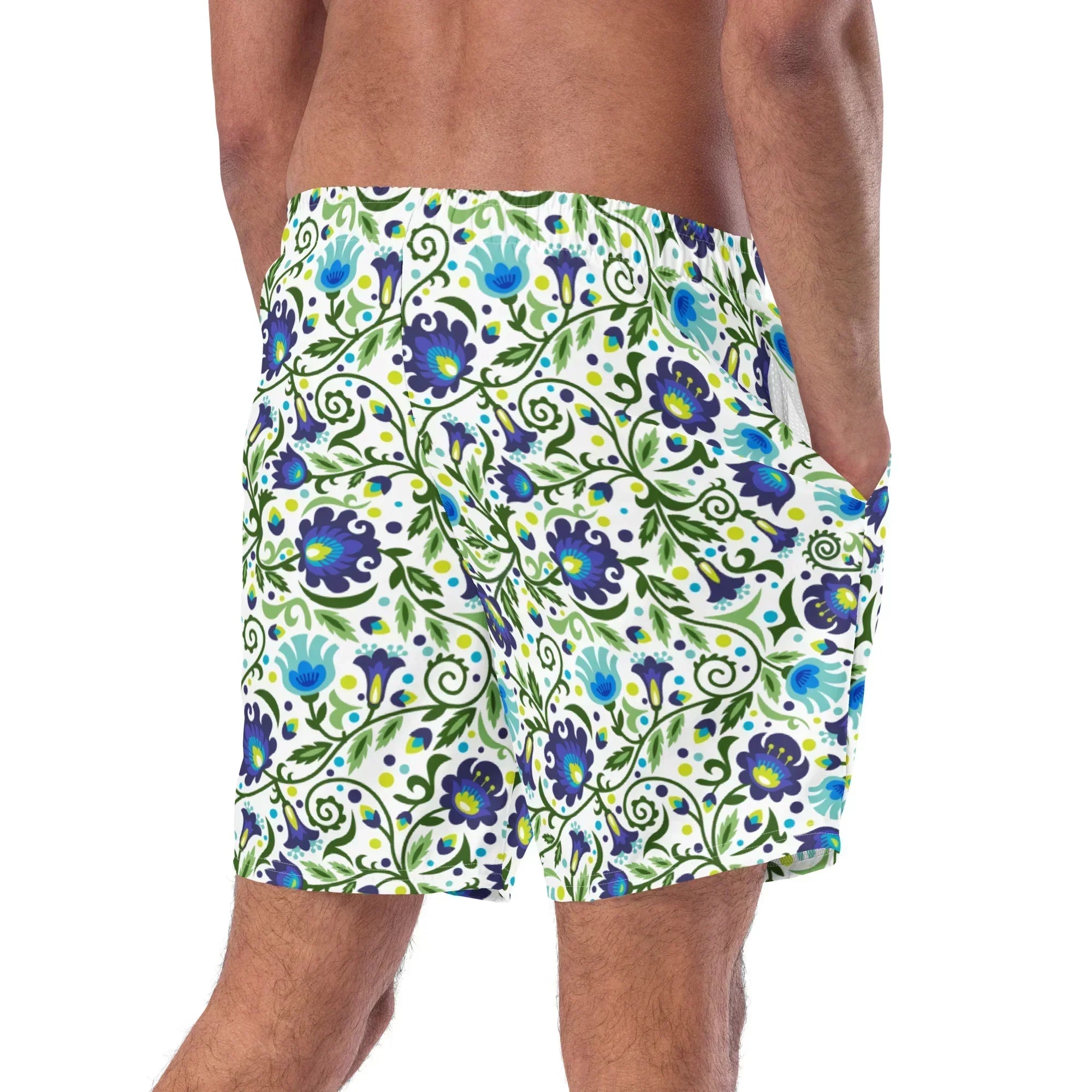 Gdańsk Blues Wycinanki Recycled Swim Trunk over white - The Global Wanderer