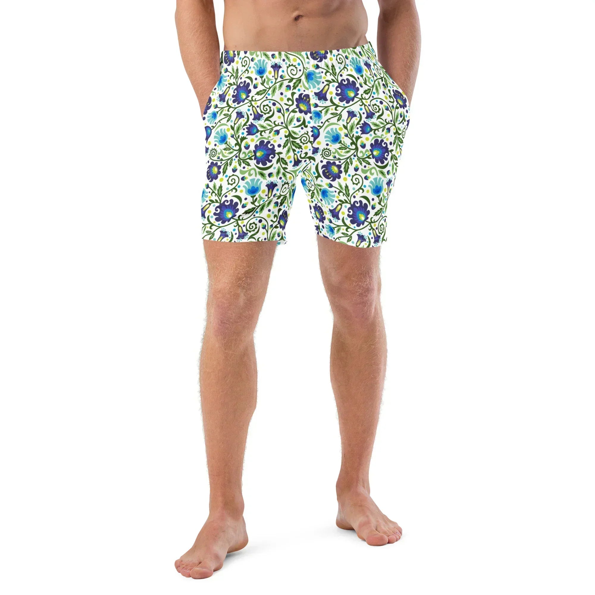 Gdańsk Blues Wycinanki Recycled Swim Trunk over white - The Global Wanderer