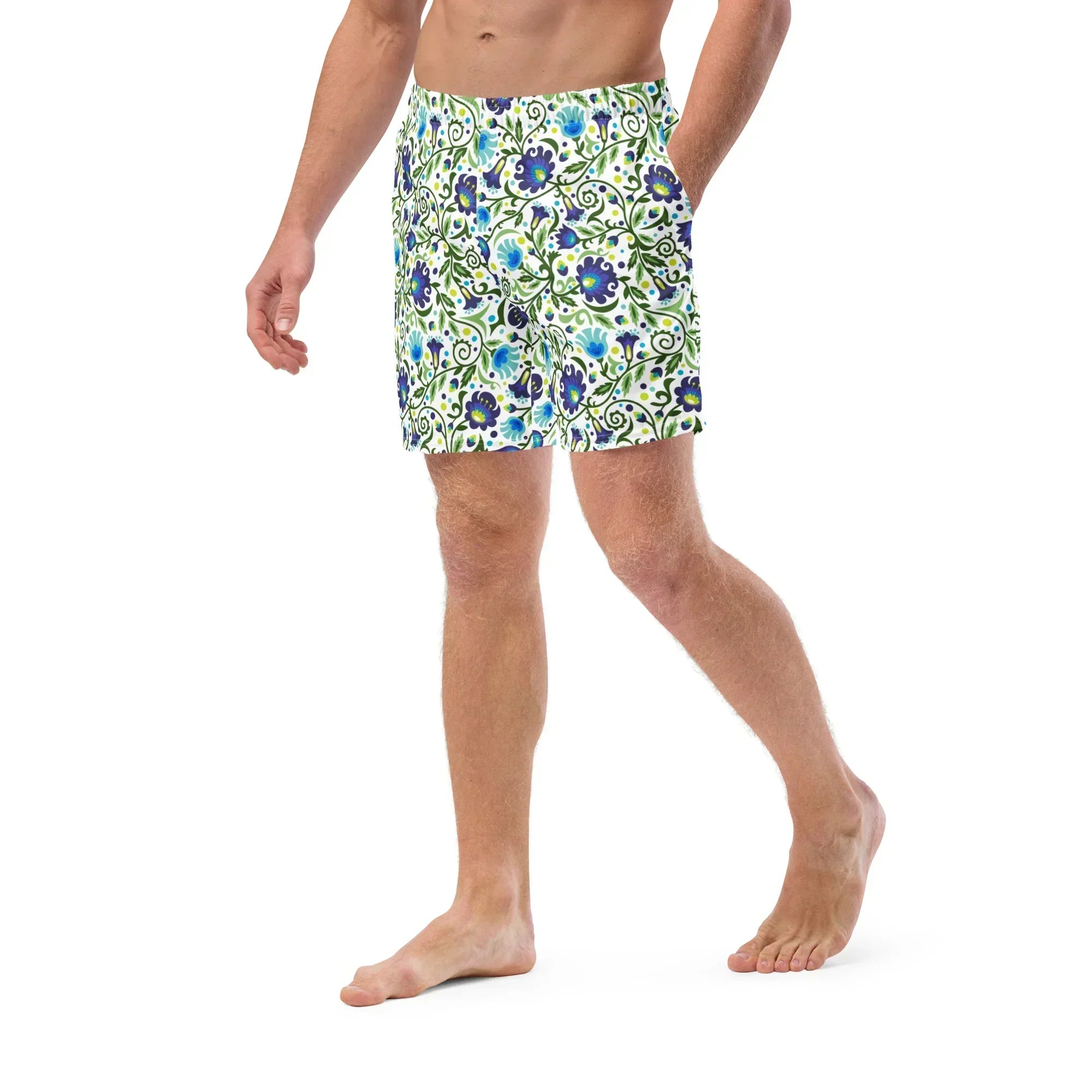 Gdańsk Blues Wycinanki Recycled Swim Trunk over white - The Global Wanderer