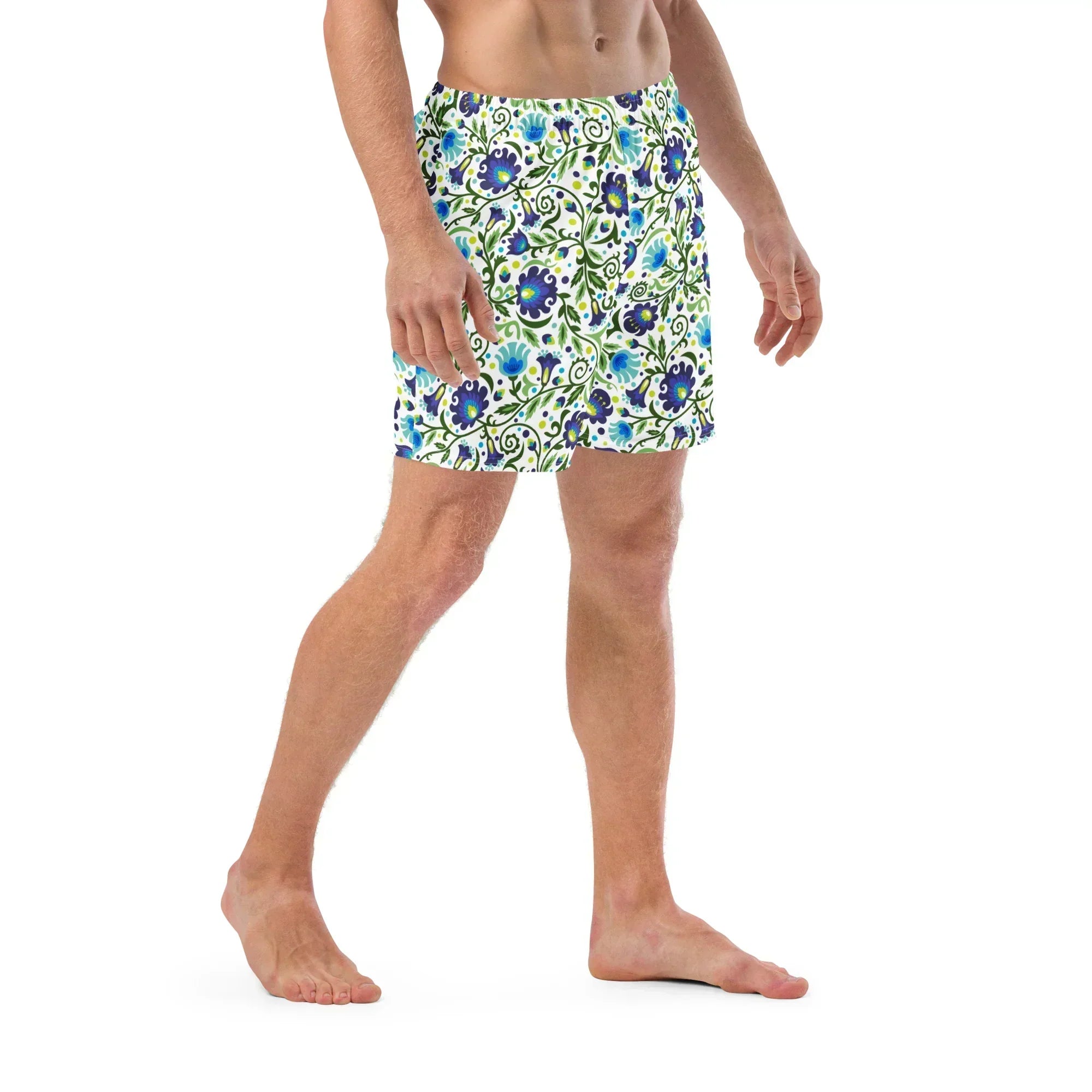Gdańsk Blues Wycinanki Recycled Swim Trunk over white - The Global Wanderer