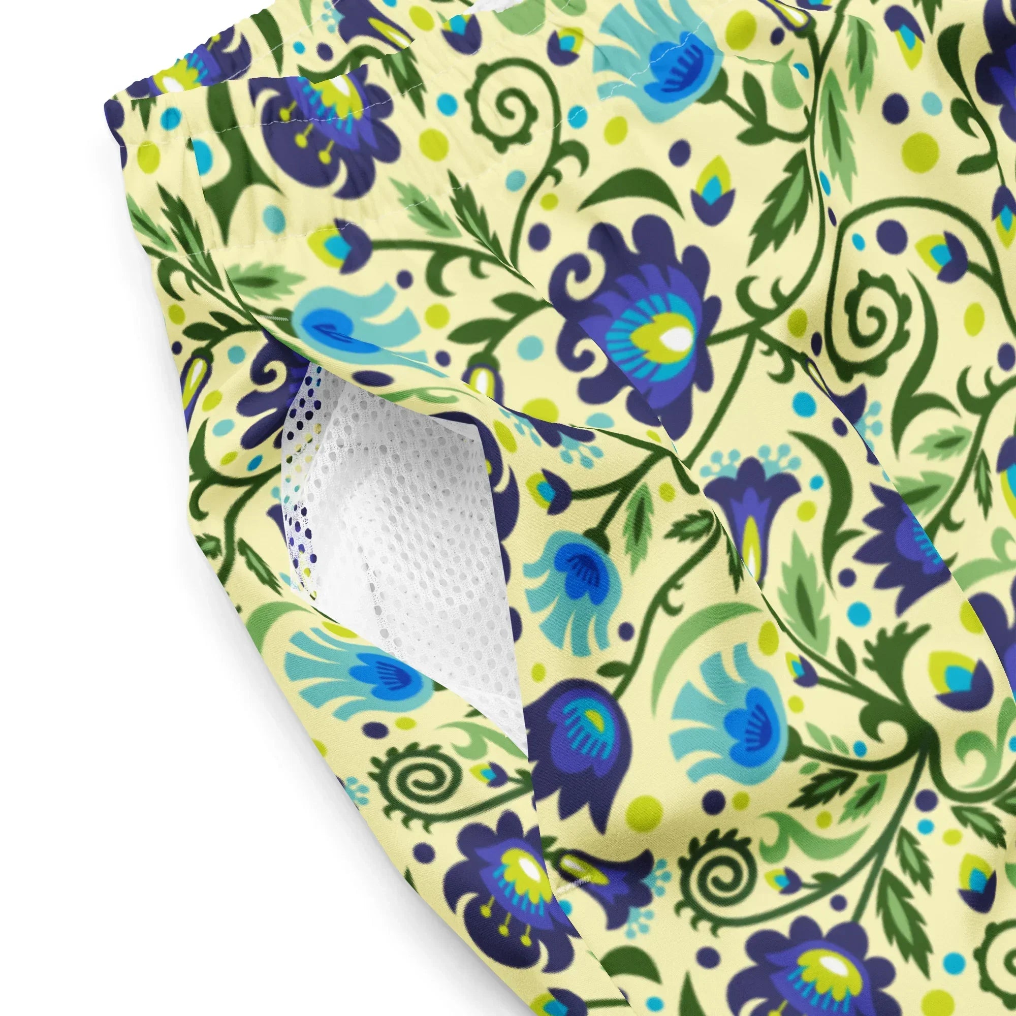 Gdańsk Blues Wycinanki Recycled Swim Trunk over yellow - The Global Wanderer