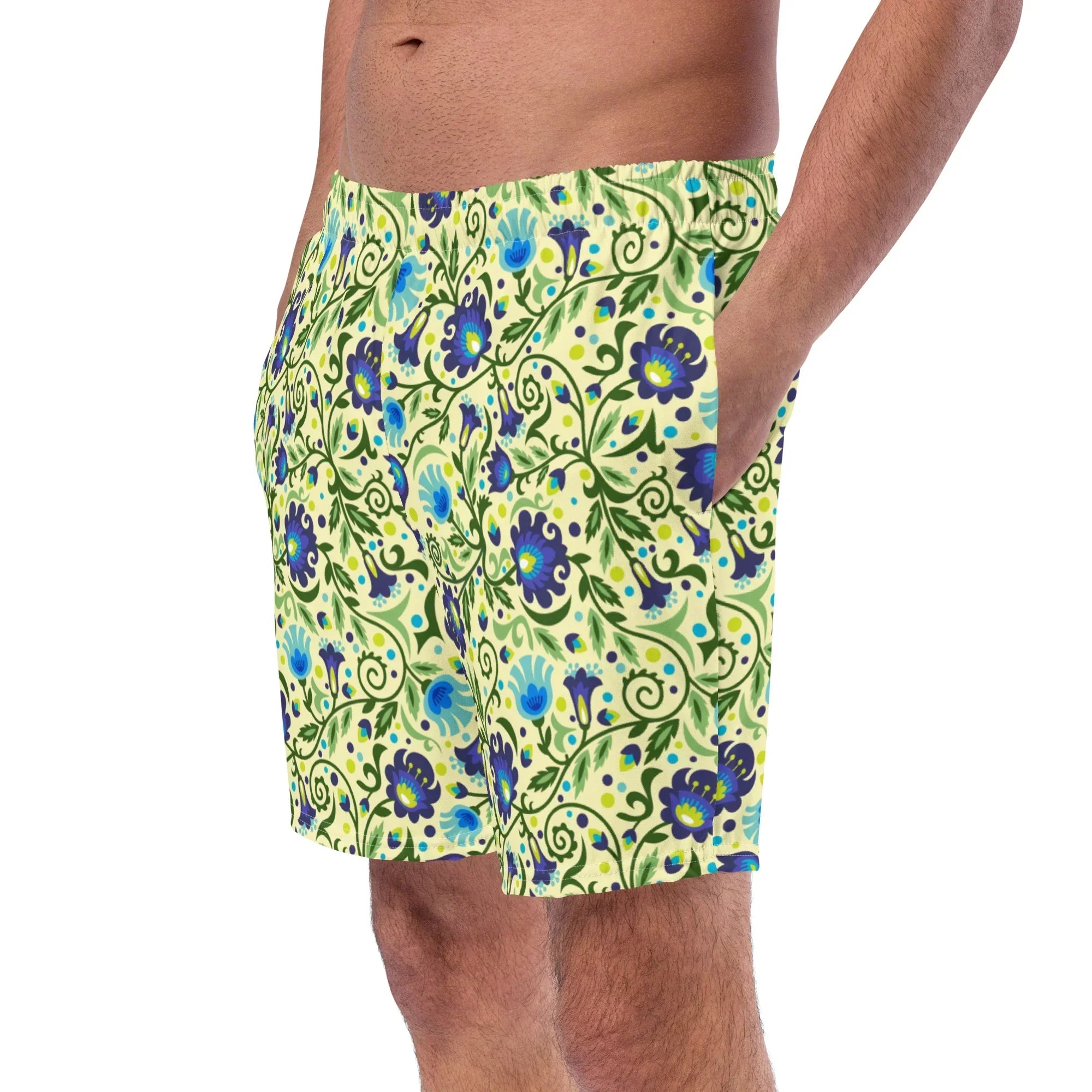Gdańsk Blues Wycinanki Recycled Swim Trunk over yellow - The Global Wanderer