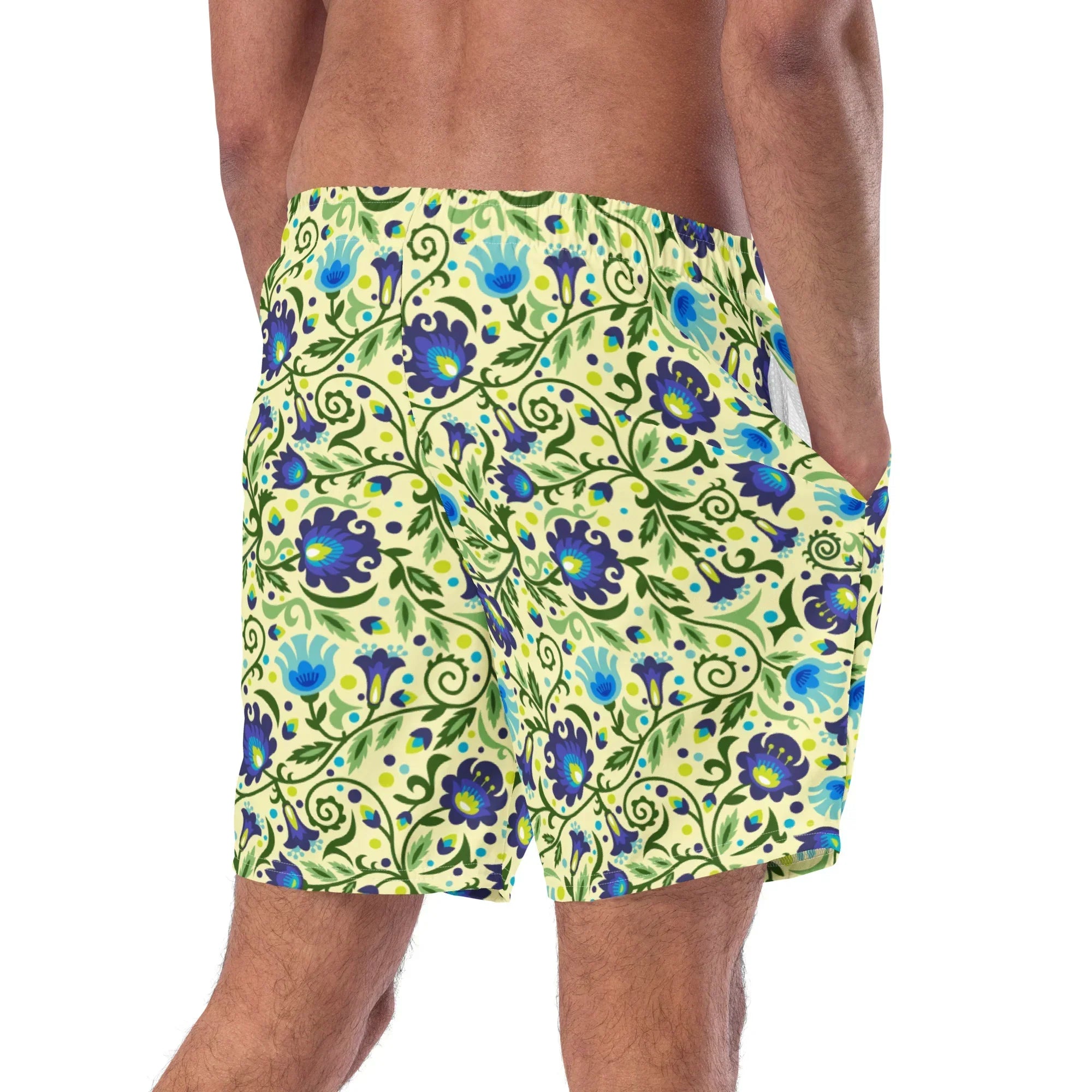 Gdańsk Blues Wycinanki Recycled Swim Trunk over yellow - The Global Wanderer