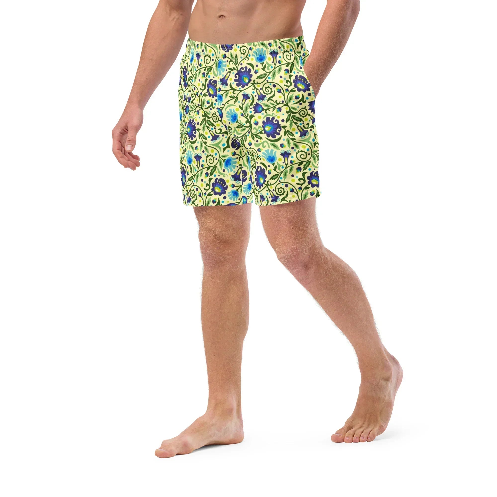Gdańsk Blues Wycinanki Recycled Swim Trunk over yellow - The Global Wanderer