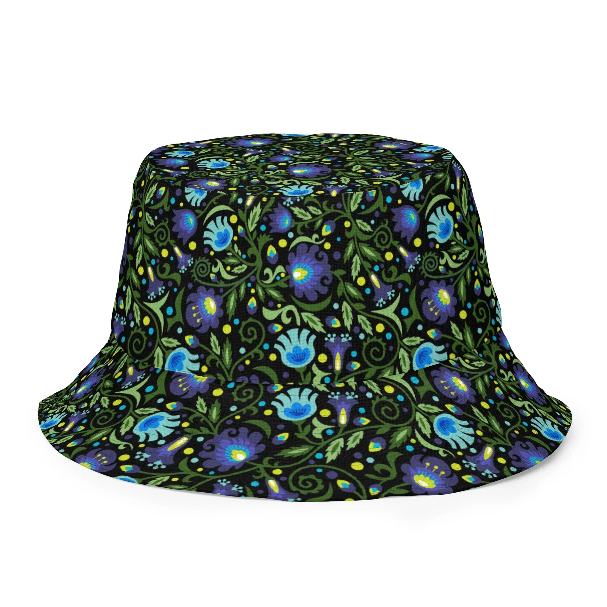 Gdańsk Blues Wycinanki Reversible Bucket Hat over black - The Global Wanderer