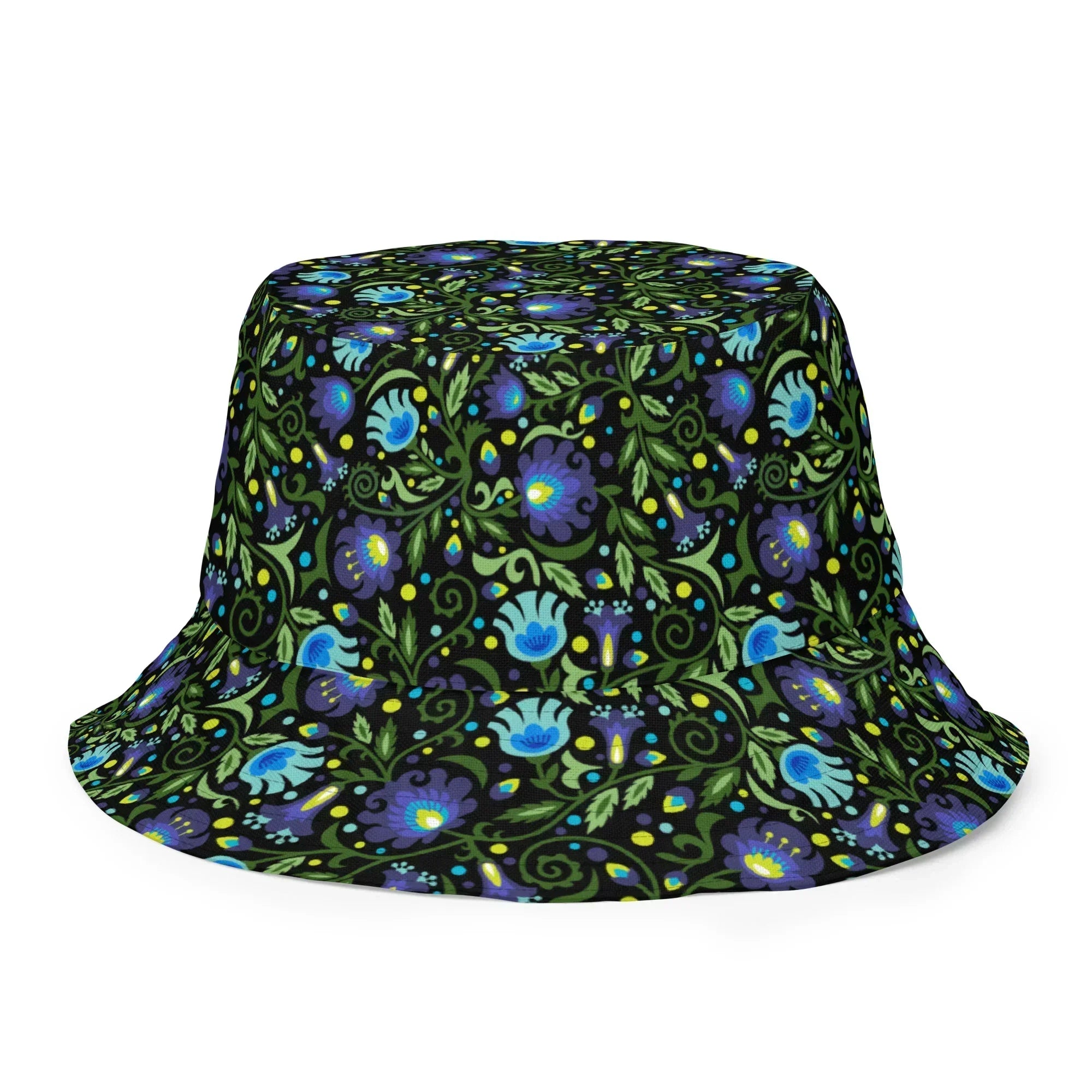 Gdańsk Blues Wycinanki Reversible Bucket Hat over black - The Global Wanderer