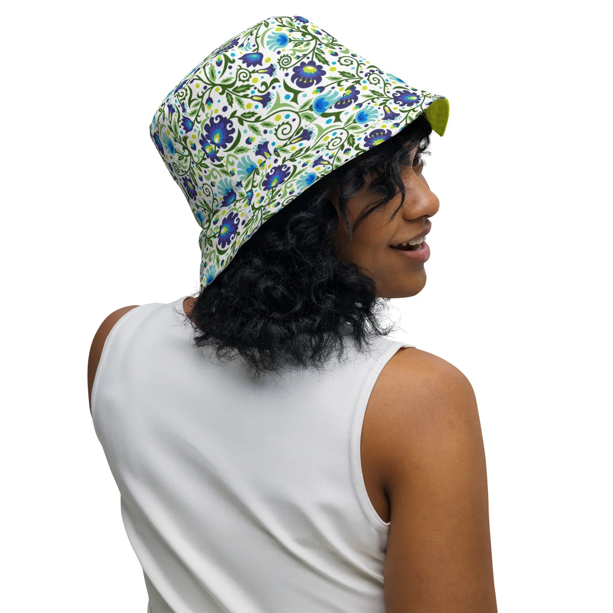 Gdańsk Blues Wycinanki Reversible Bucket Hat over white - The Global Wanderer