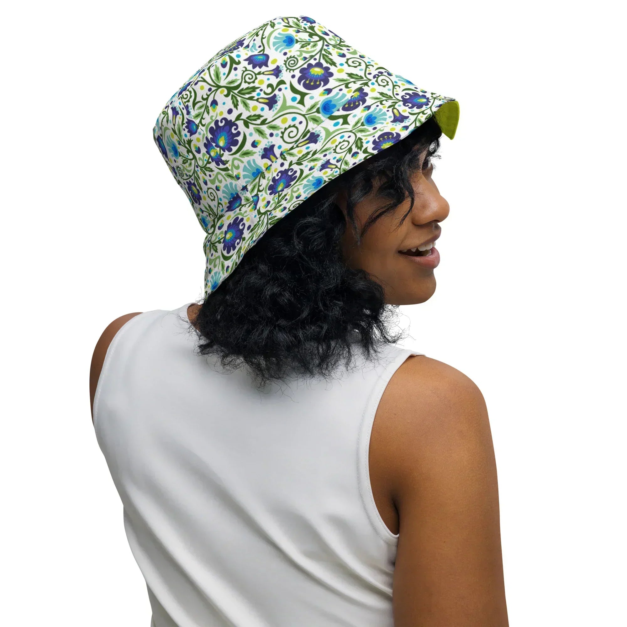 Gdańsk Blues Wycinanki Reversible Bucket Hat over white - The Global Wanderer