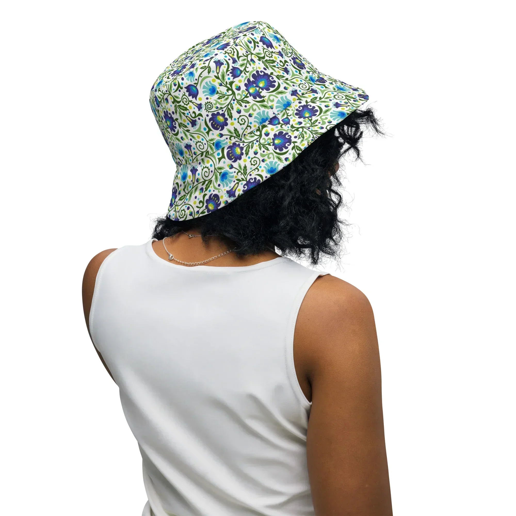 Gdańsk Blues Wycinanki Reversible Bucket Hat over white - The Global Wanderer