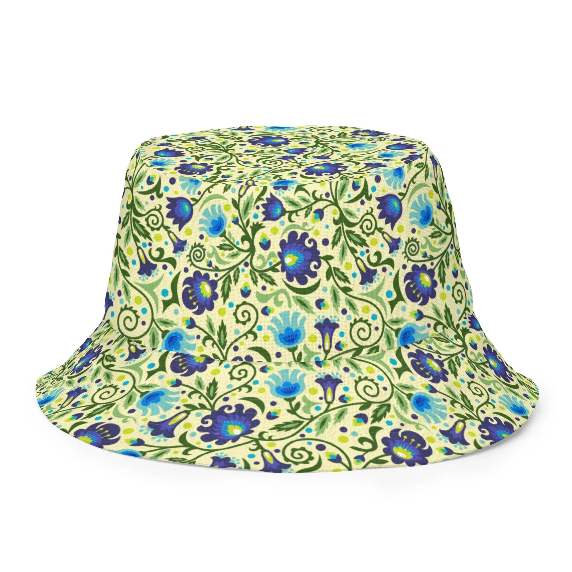 Gdańsk Blues Wycinanki Reversible Bucket Hat over yellow - The Global Wanderer
