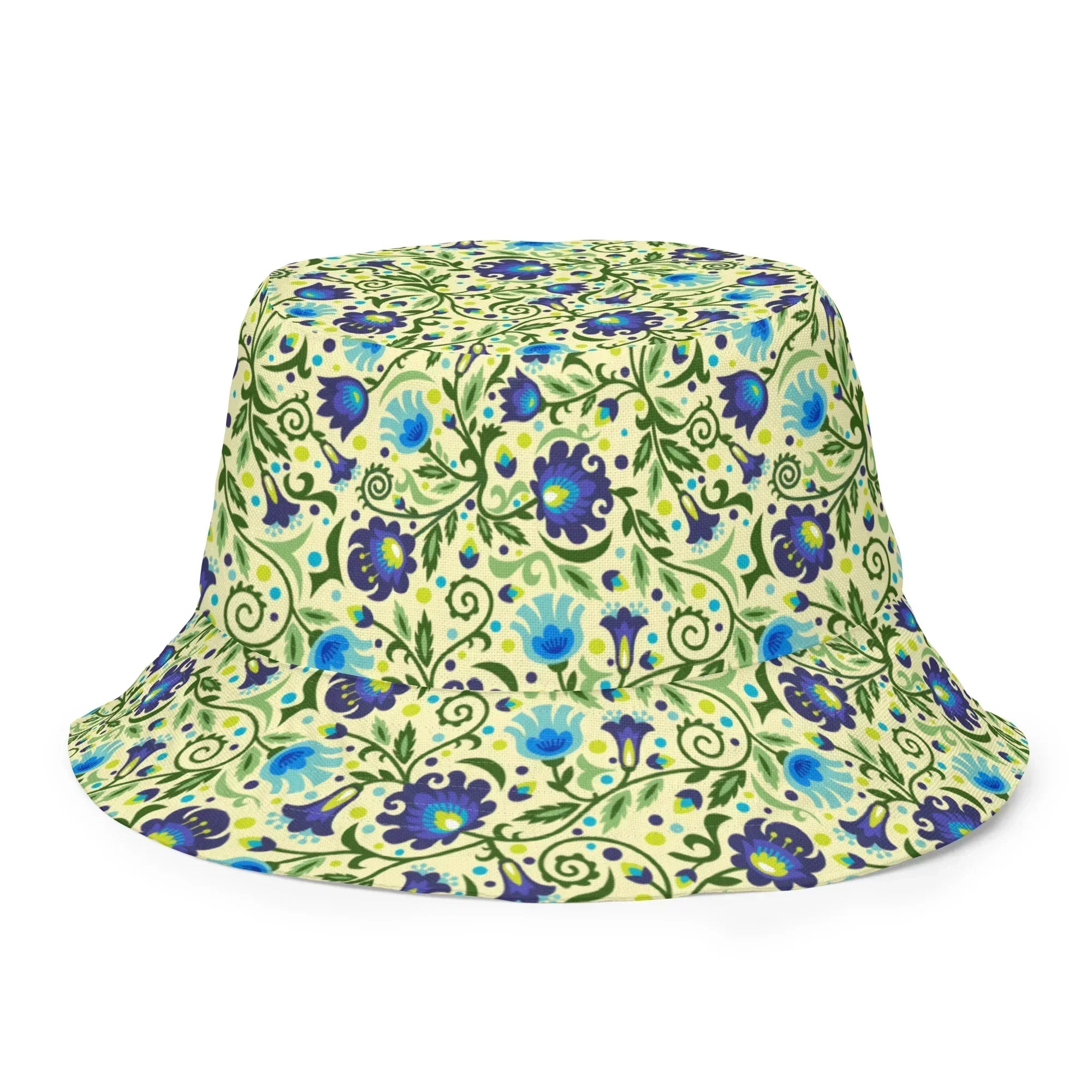 Gdańsk Blues Wycinanki Reversible Bucket Hat over yellow - The Global Wanderer