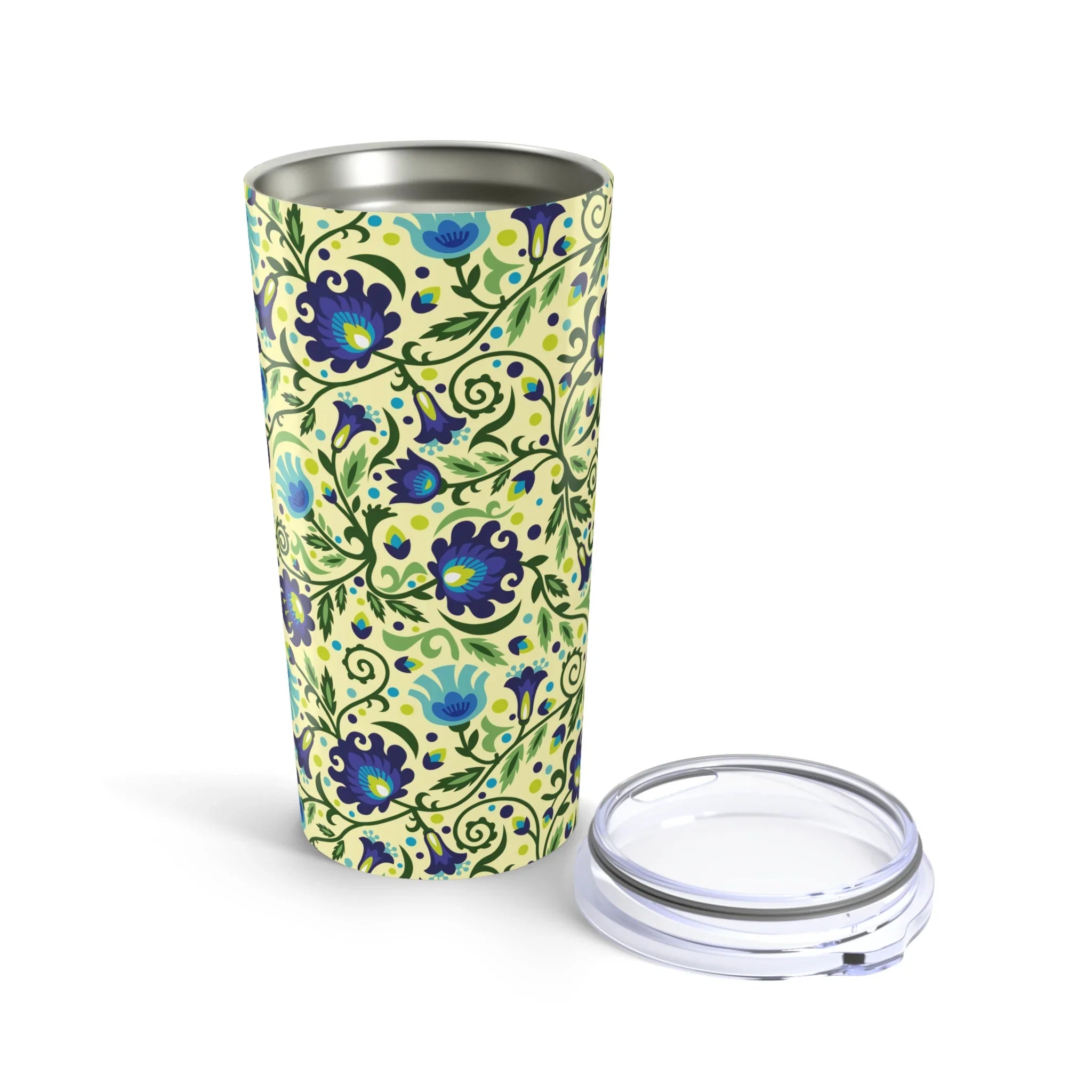 Gdańsk Blues Wycinanki Tumbler over yellow - The Global Wanderer