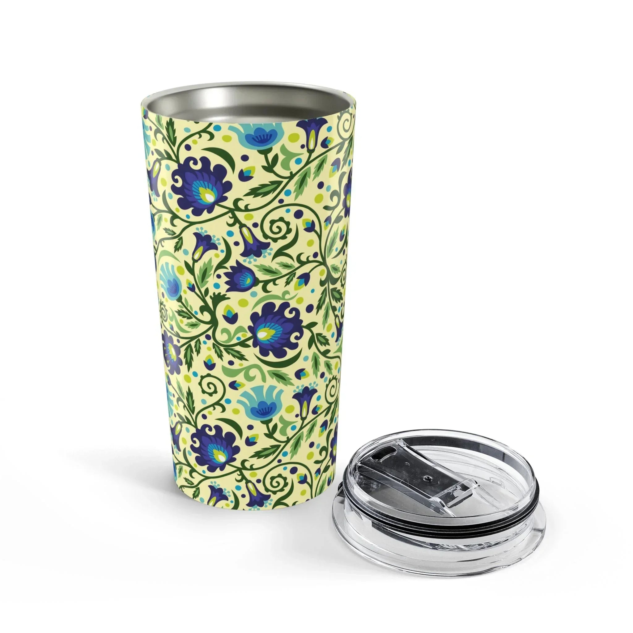 Gdańsk Blues Wycinanki Tumbler over yellow - The Global Wanderer