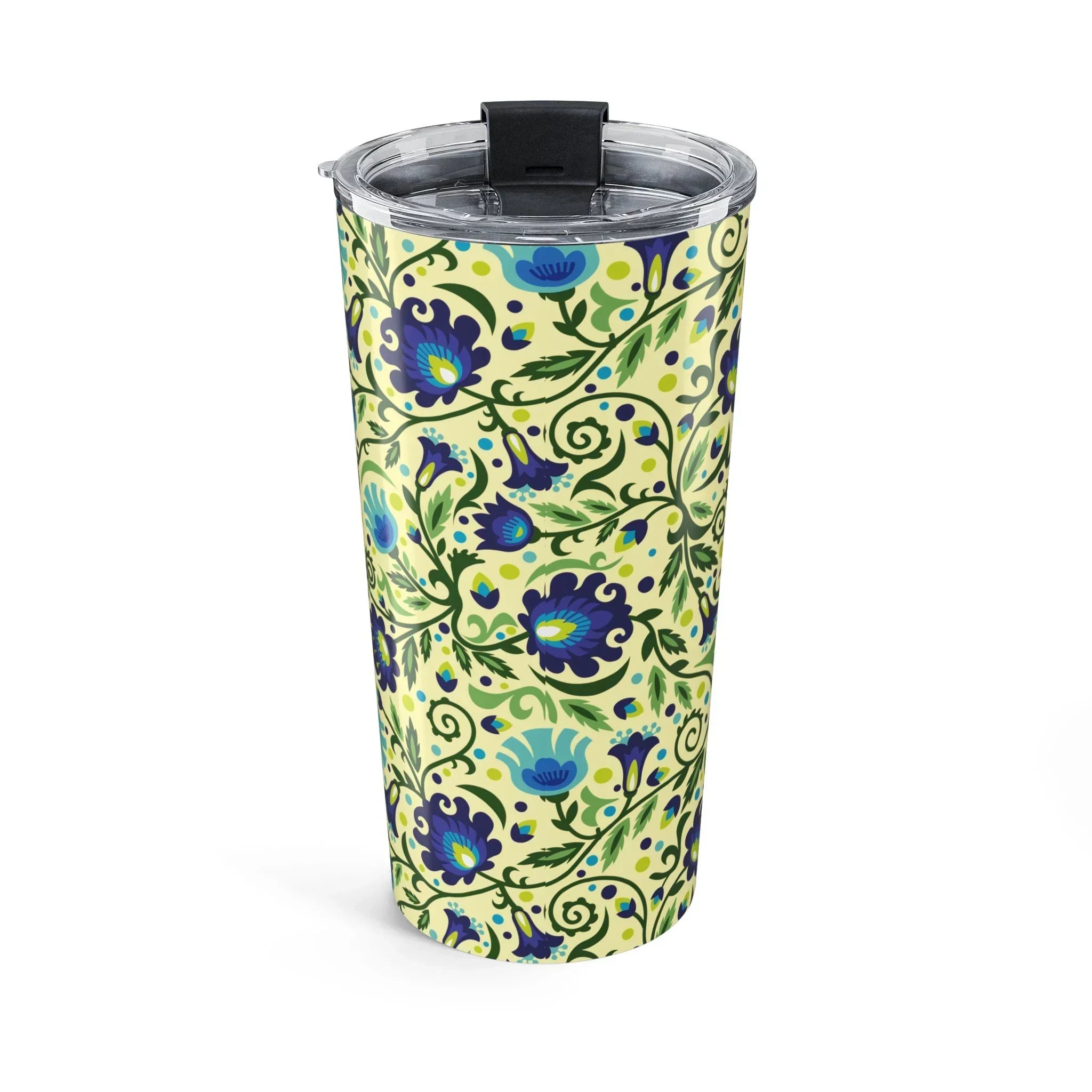 Gdańsk Blues Wycinanki Tumbler over yellow - The Global Wanderer